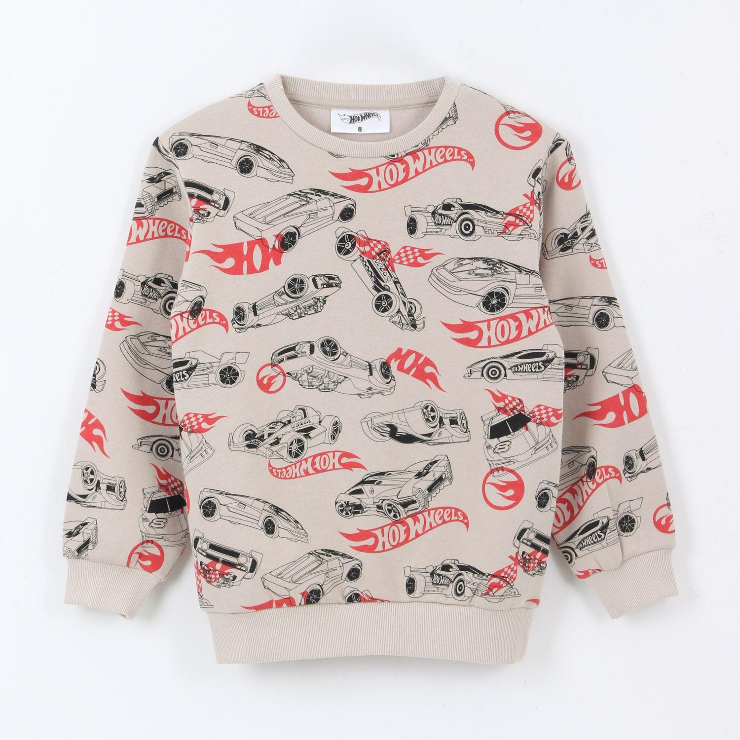 Polerón Cerrado Niño Full Print Beige Hot Wheels-0