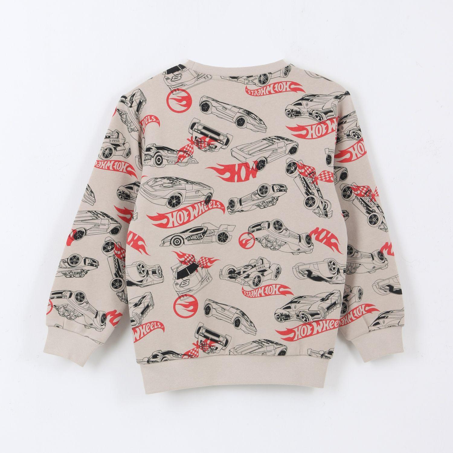Polerón Cerrado Niño Full Print Beige Hot Wheels-1
