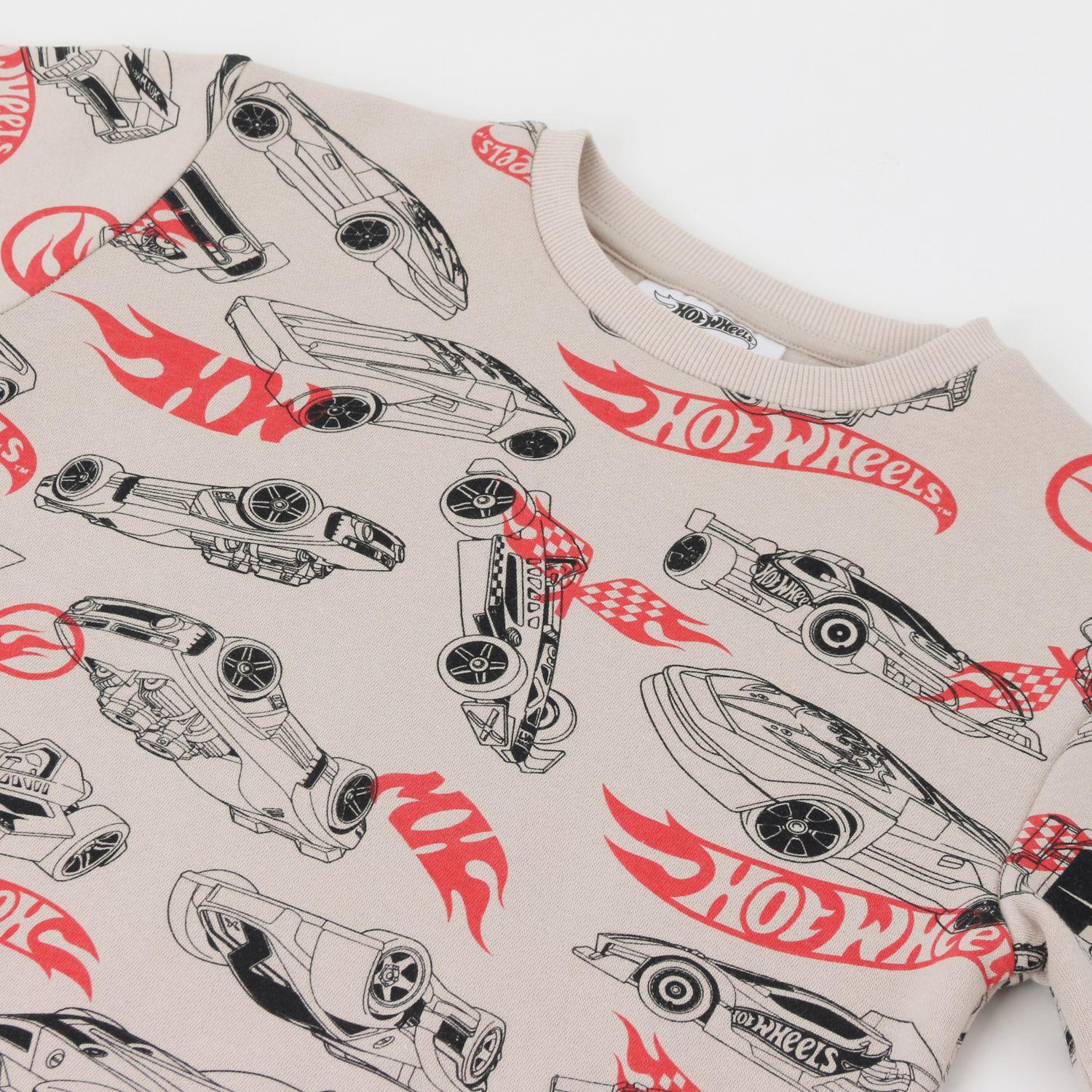 Polerón Cerrado Niño Full Print Beige Hot Wheels-2