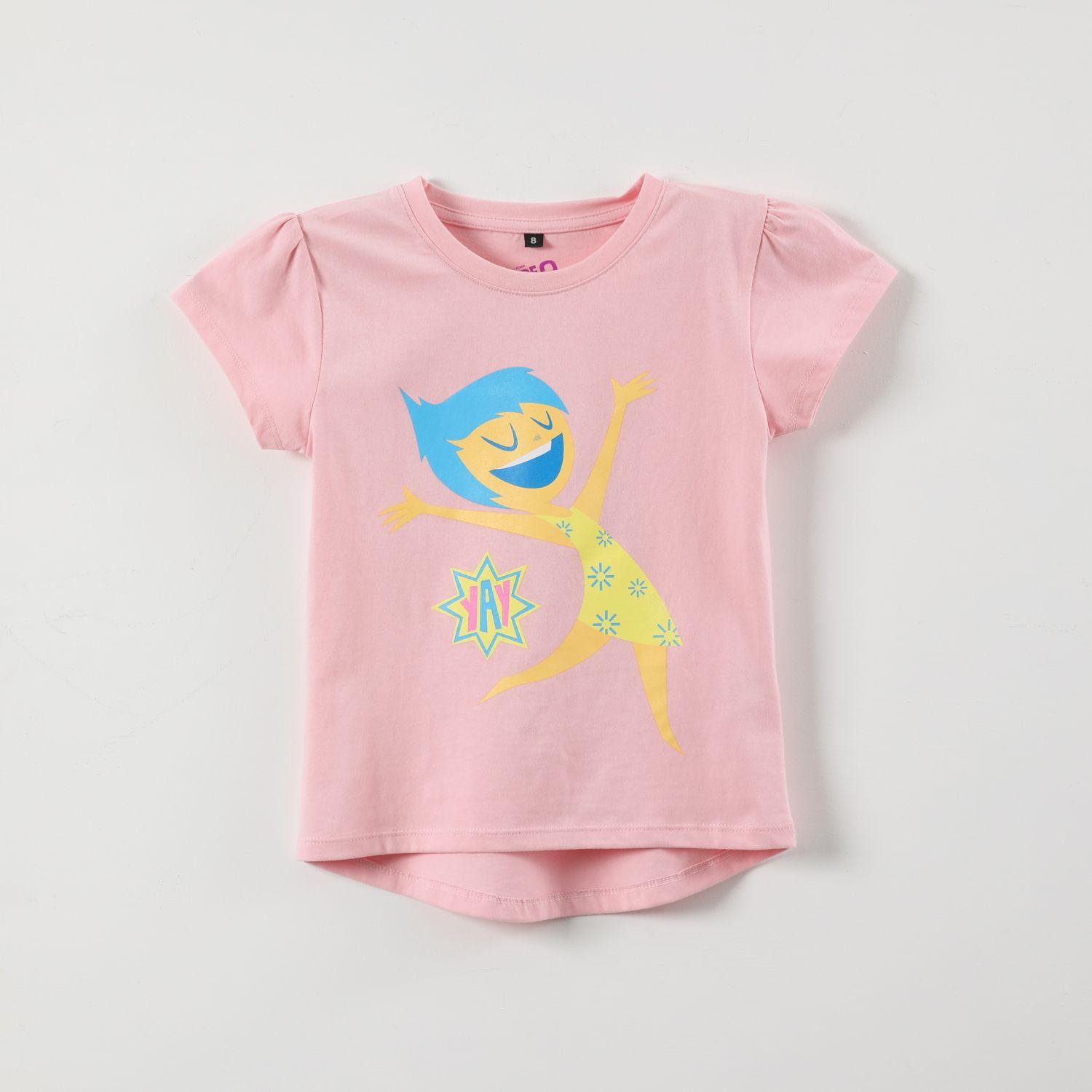 Polera Manga Corta Niña Intensamente Alegria Rosado Disney-0