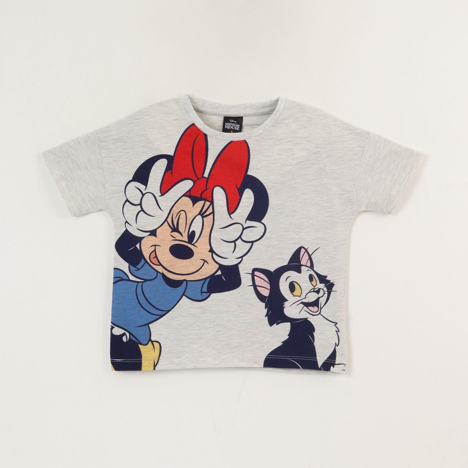 Polera Manga Corta Niña Minnie Gato Gris Disney-0