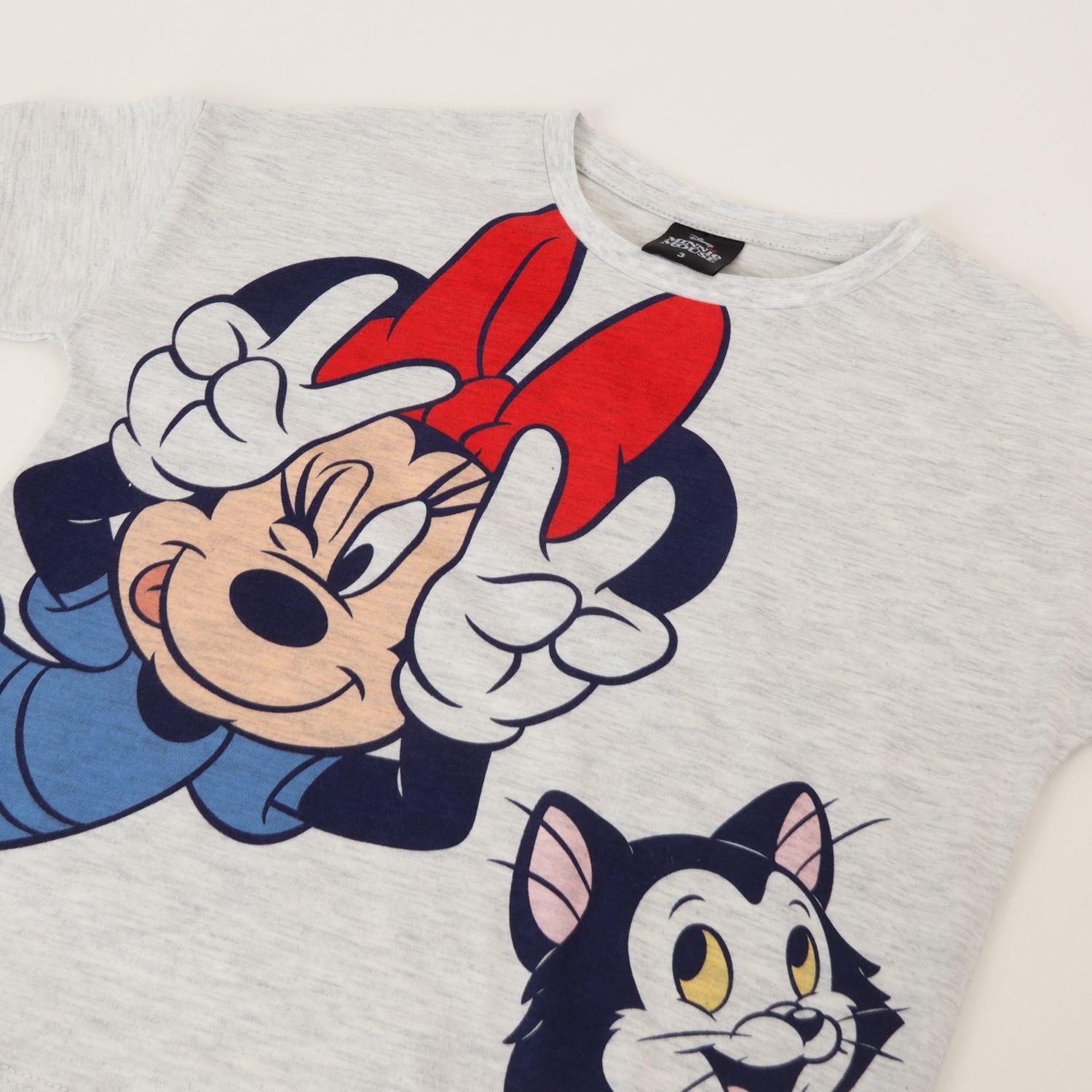Polera Manga Corta Niña Minnie Gato Gris Disney-1
