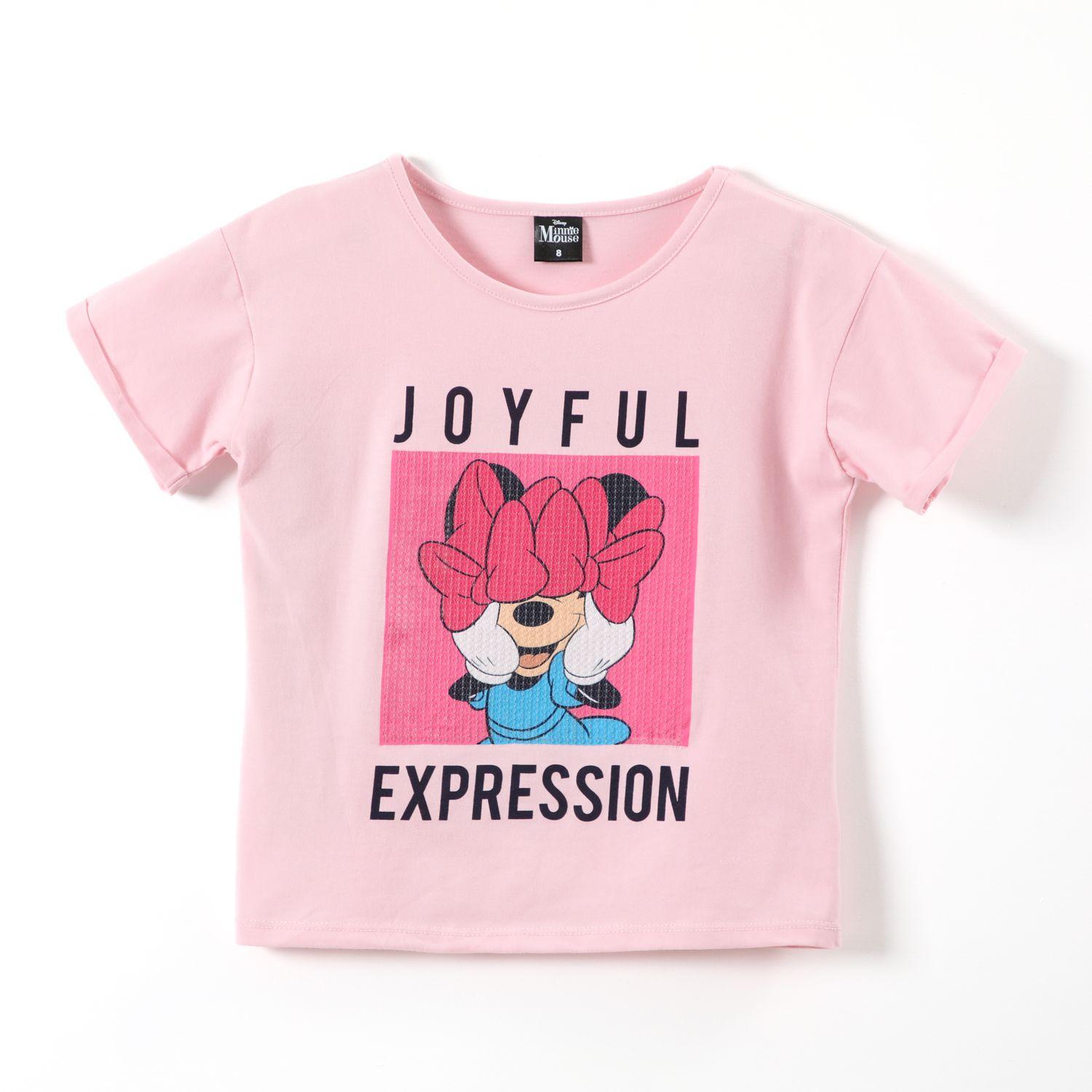 Polera Manga Corta Niña Joyful Expresion Minnie Rosado Disney-0