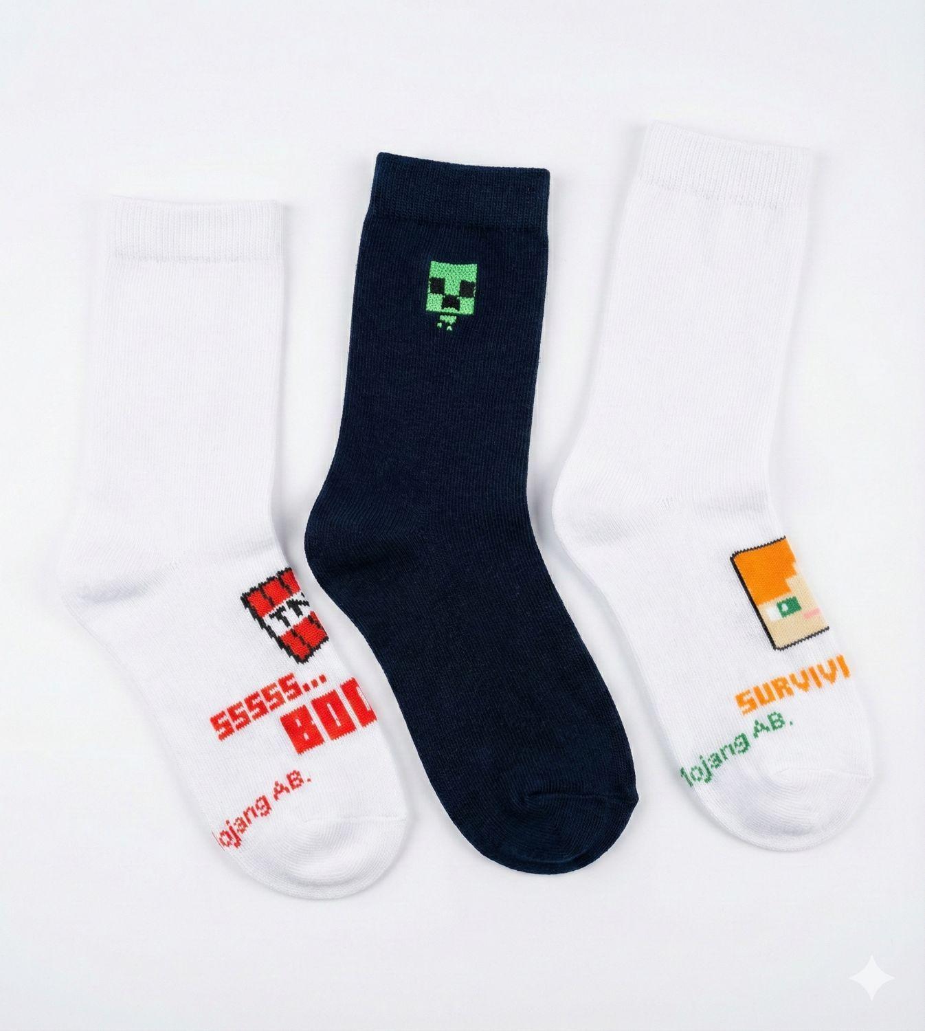 Tripack Calcetines Escolares Niño Creepers Blanco Minecraft-0