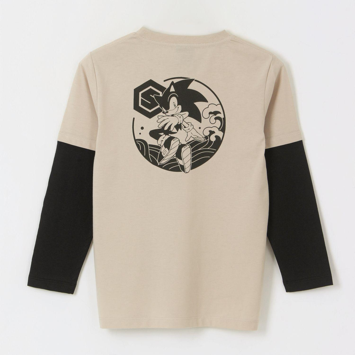 Polera Doble Manga Niño Back Print Beige Sonic-1