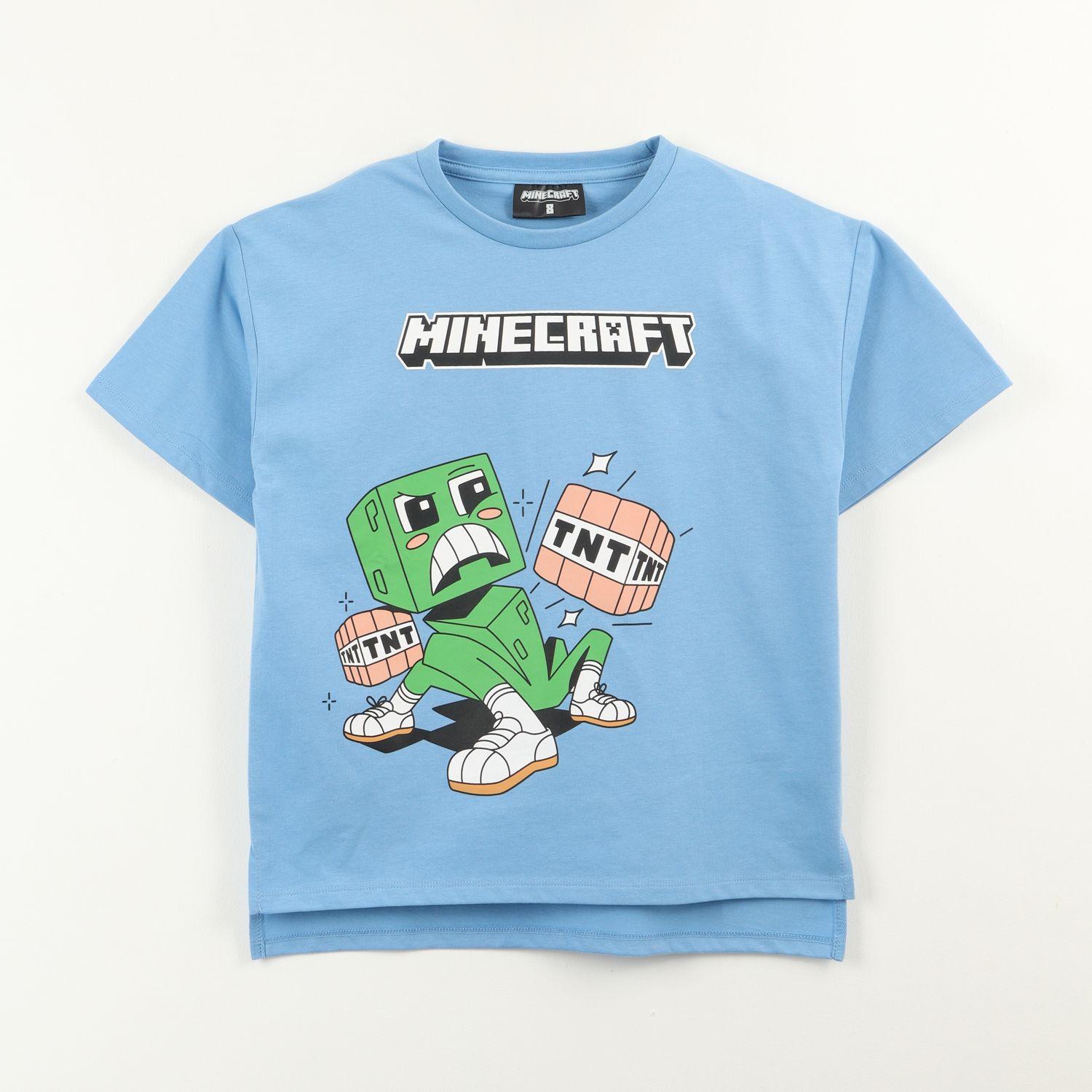Polera Manga Corta Niño Creeper Cartoons Azul Minecraft-0