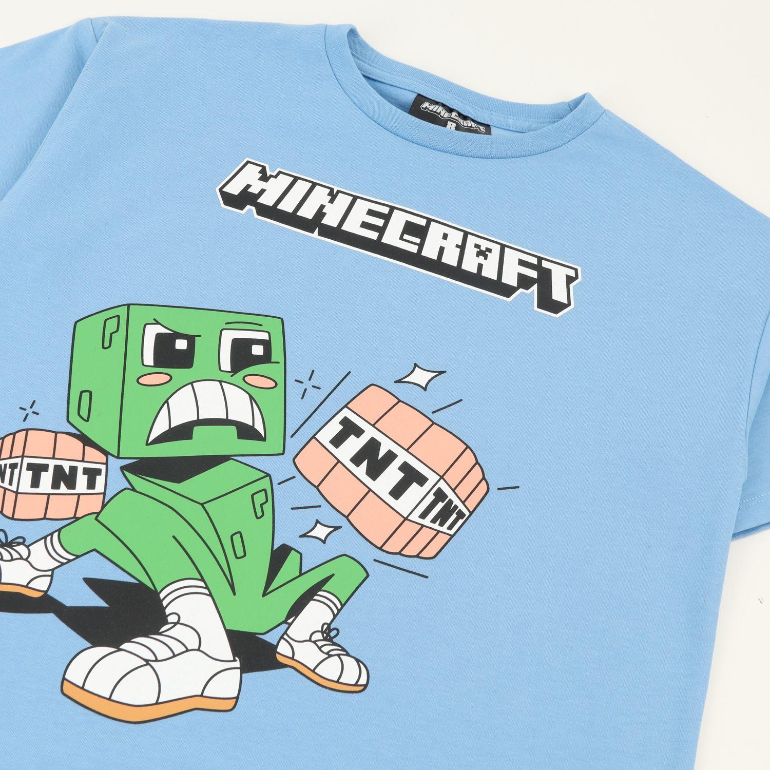 Polera Manga Corta Niño Creeper Cartoons Azul Minecraft-1