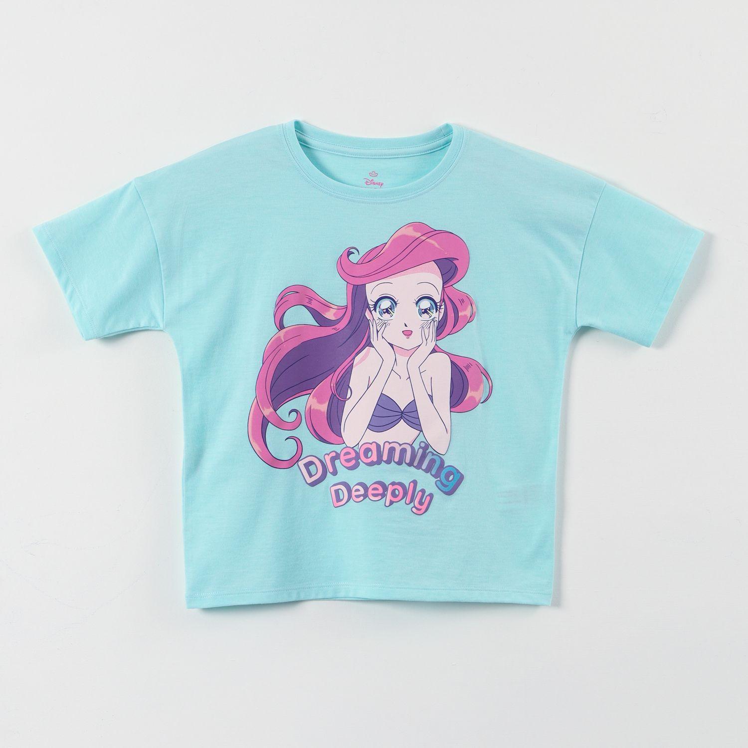 Polera Manga Corta Niña Ariel Princesas Verde Disney-0