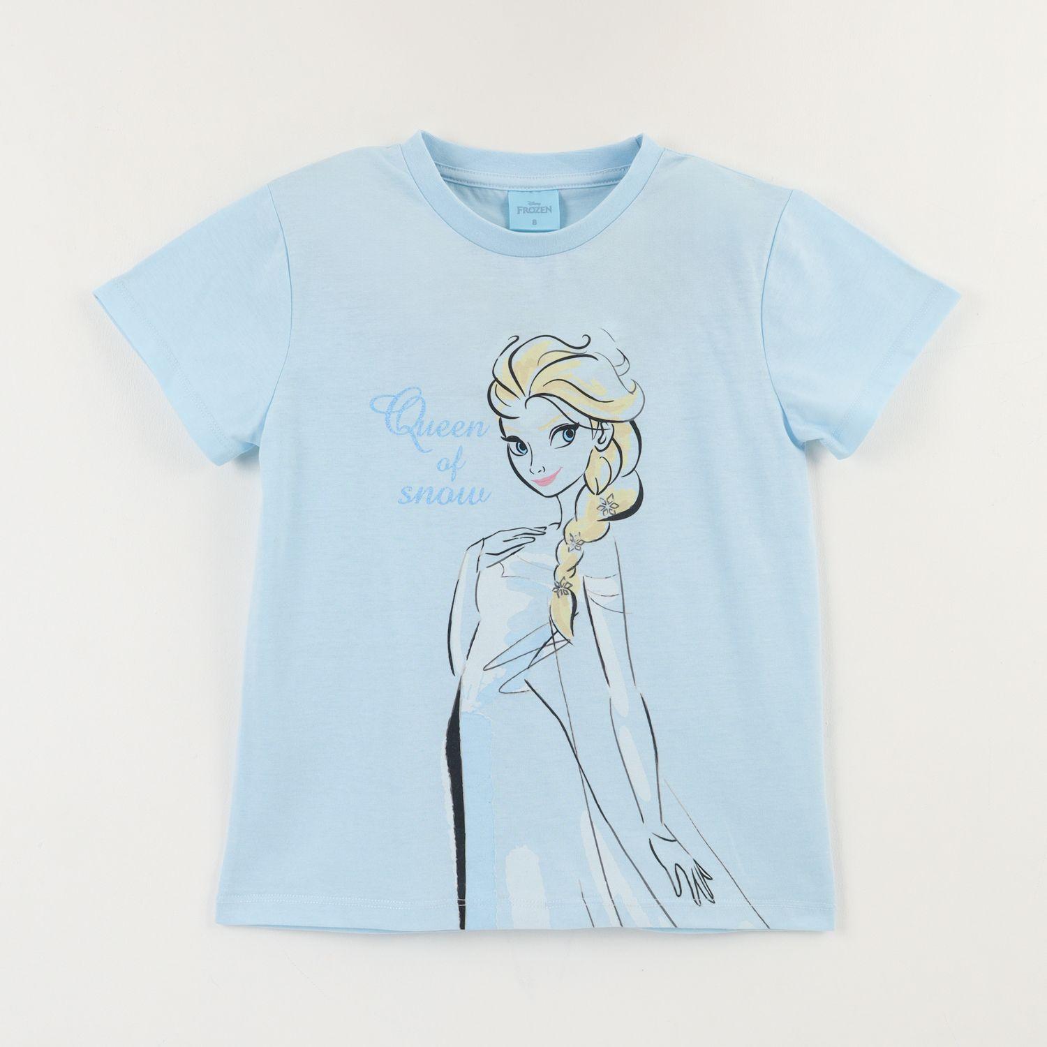 Polera Manga Corta Niña Celeste Elsa Frozen Disney-0