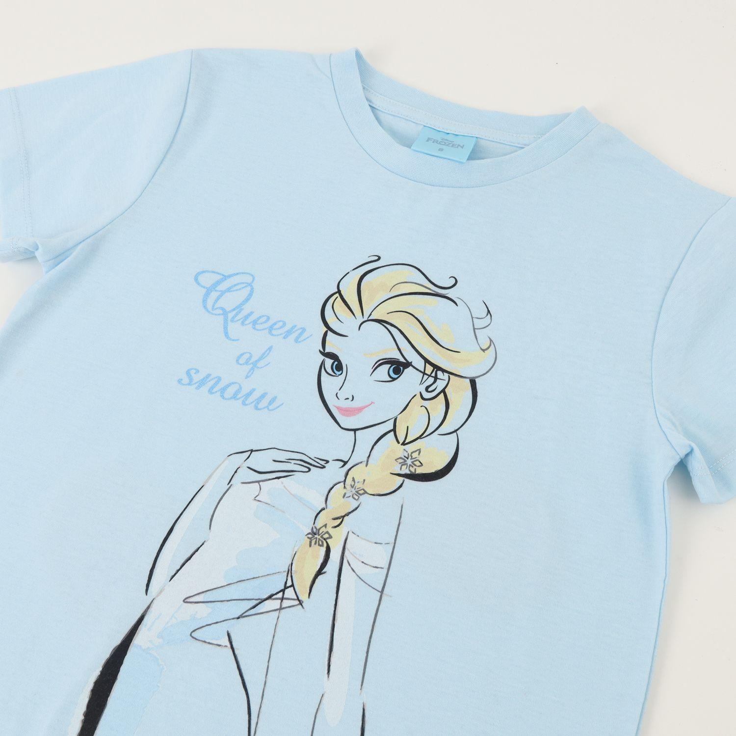 Polera Manga Corta Niña Celeste Elsa Frozen Disney-2