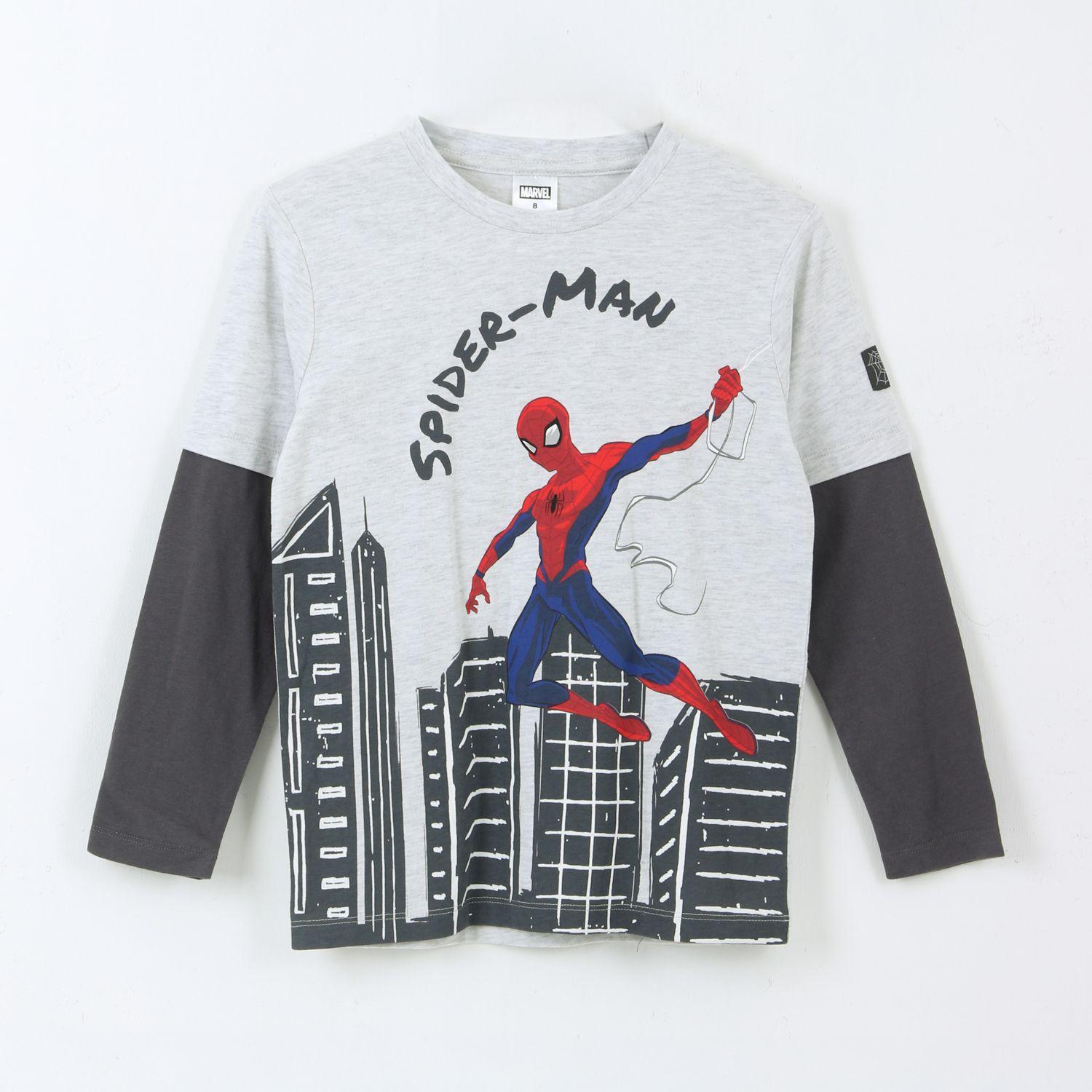 Polera Doble Manga Niño Jumping Spiderman Blanco Marvel-0