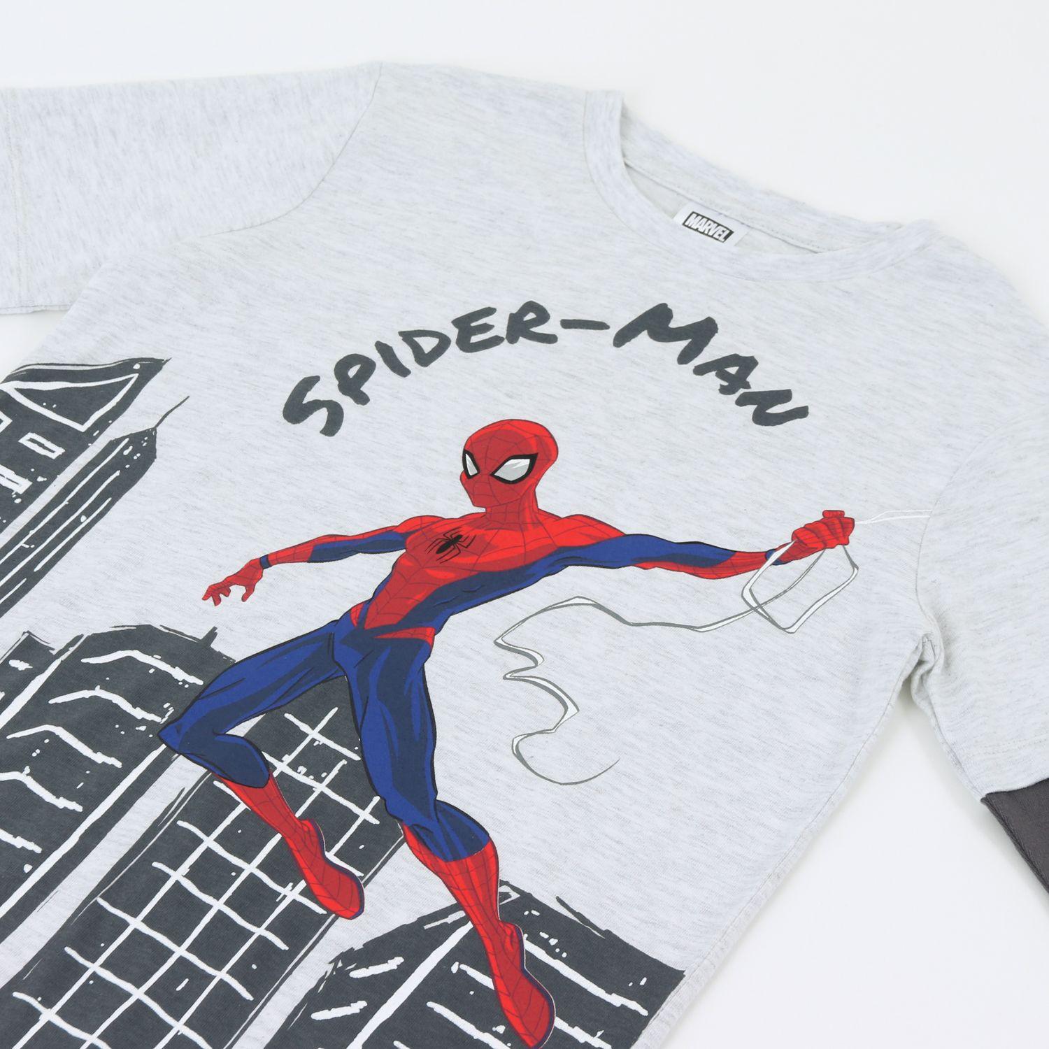 Polera Doble Manga Niño Jumping Spiderman Blanco Marvel-2