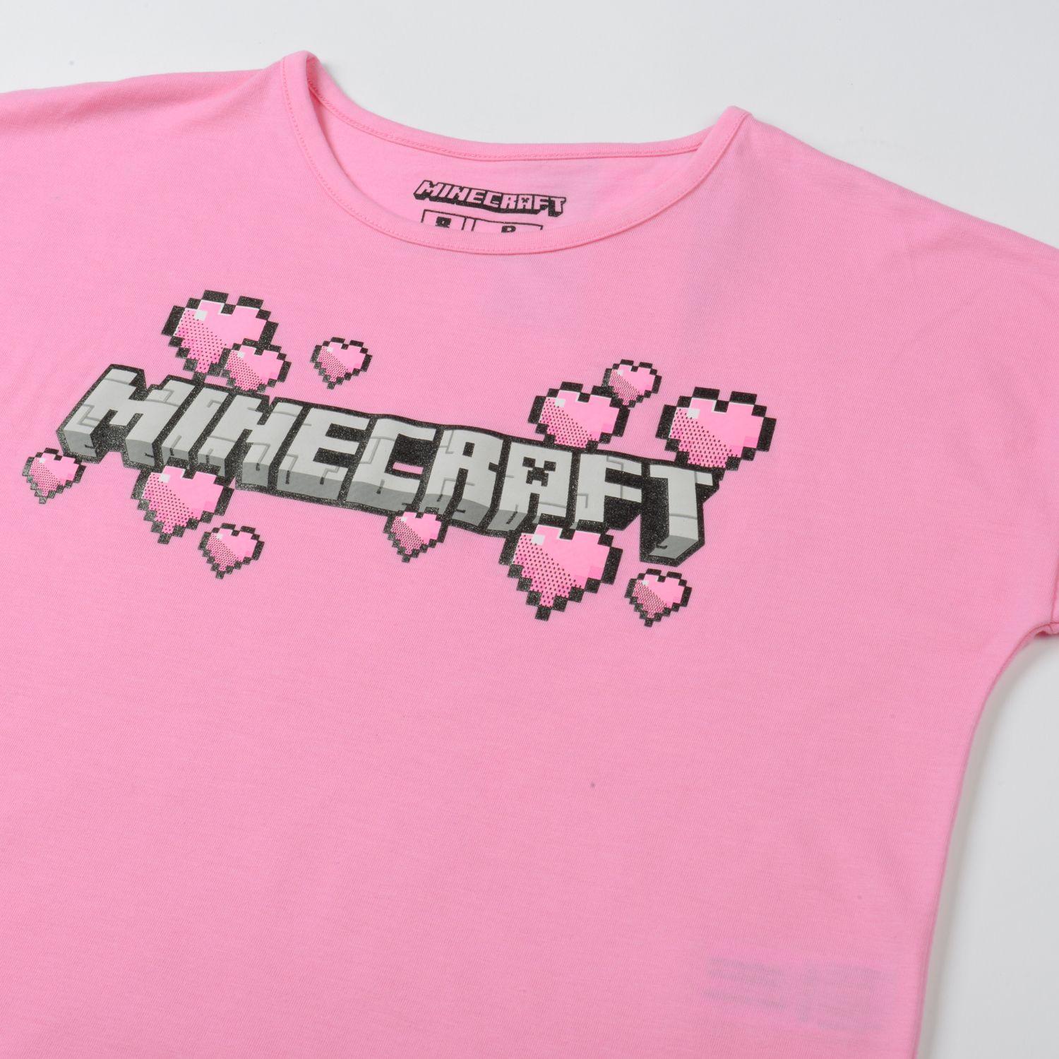 Polera Manga Corta Niña Corazones Rosado Minecraft-2