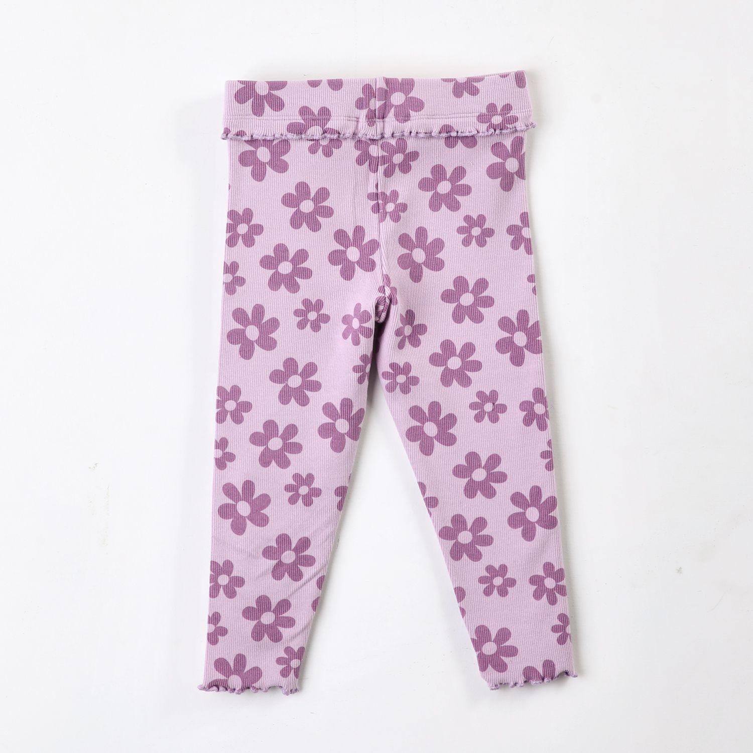 Calza Niña Bluey Rib Flores Morado-1