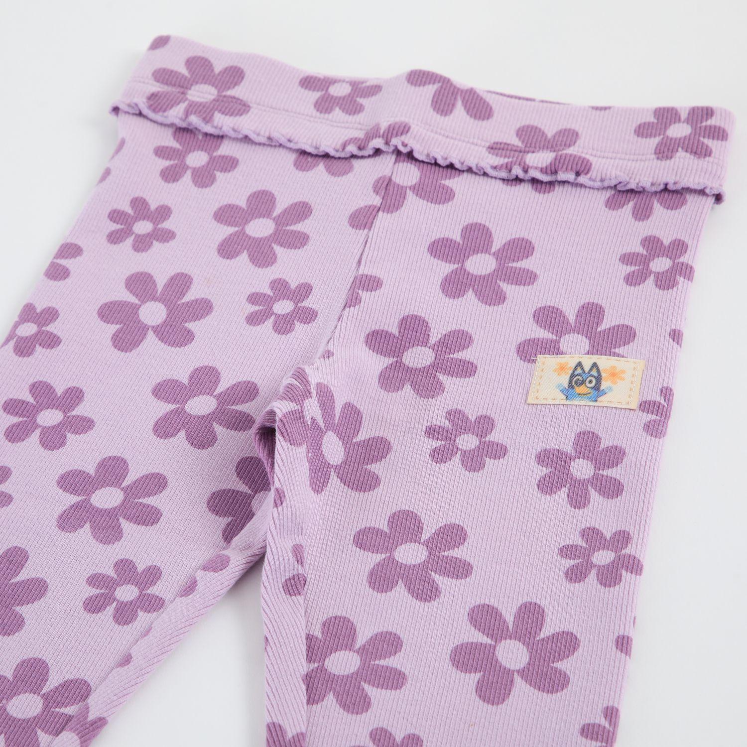 Calza Niña Bluey Rib Flores Morado-2