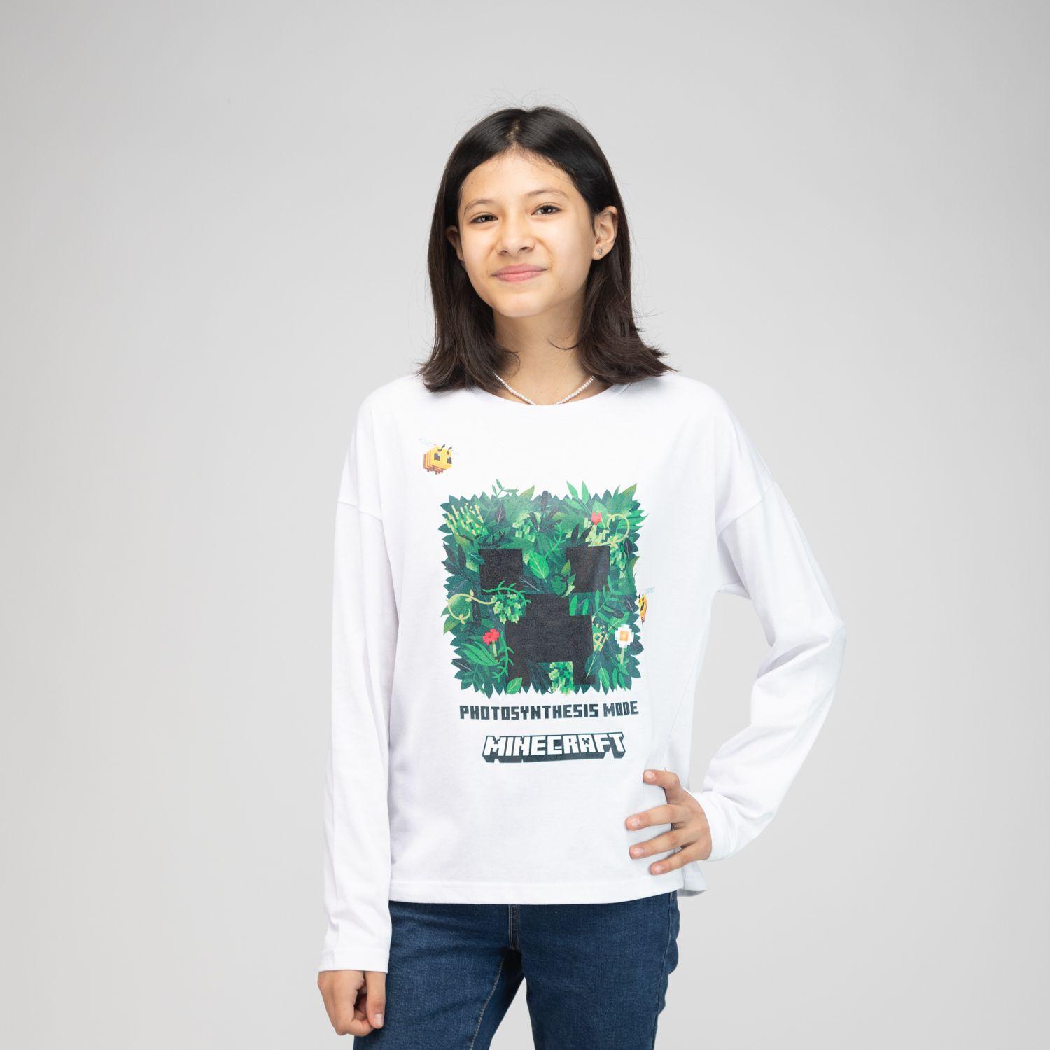 Polera Manga Larga Niña Minecraft Abejas Blanco Minecraft-0