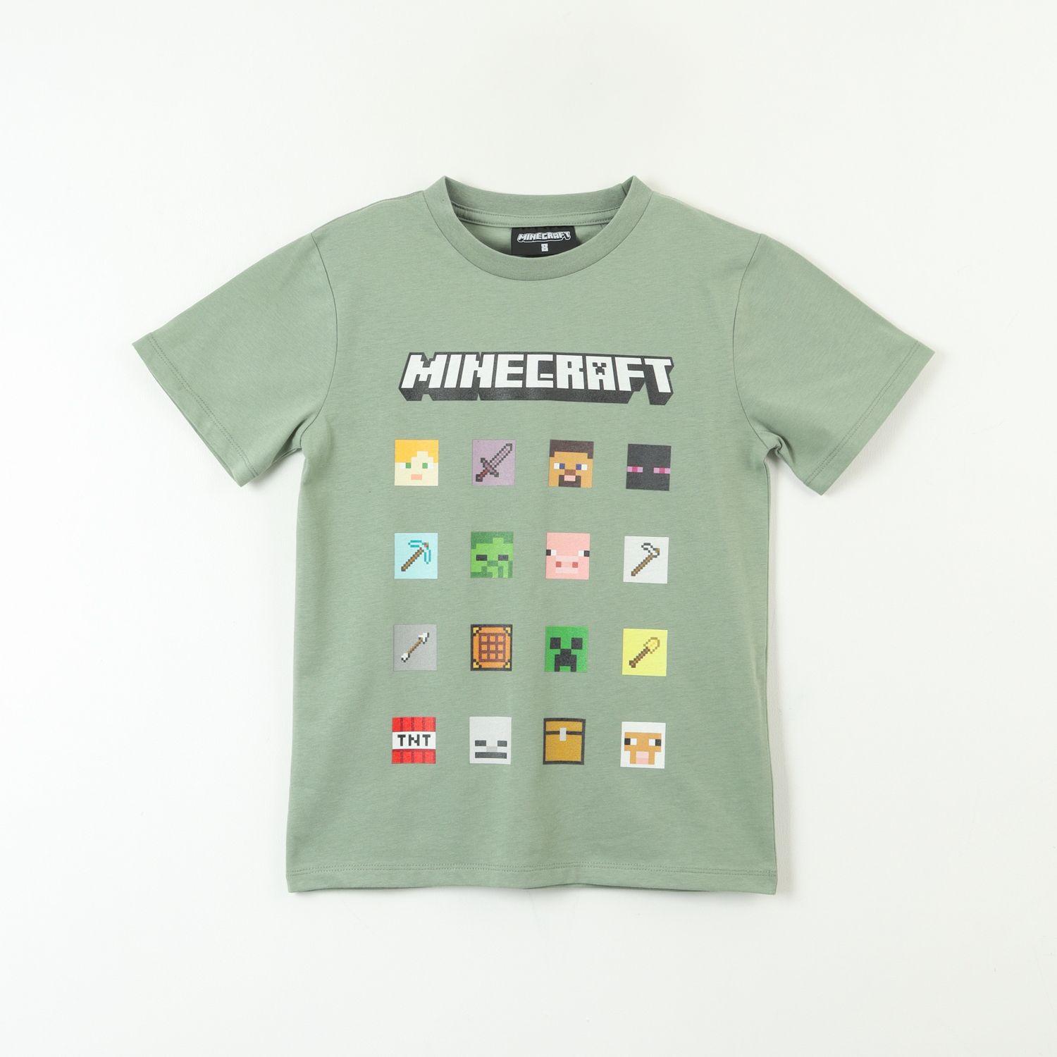 Polera Manga Corta Niño Cuadrados Verde Minecraft-0