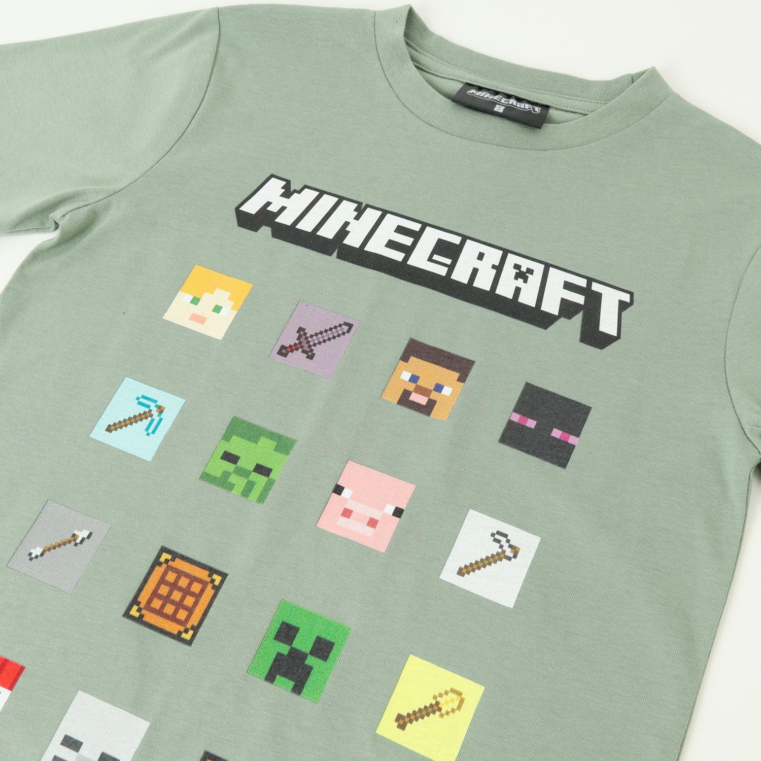 Polera Manga Corta Niño Cuadrados Verde Minecraft-1