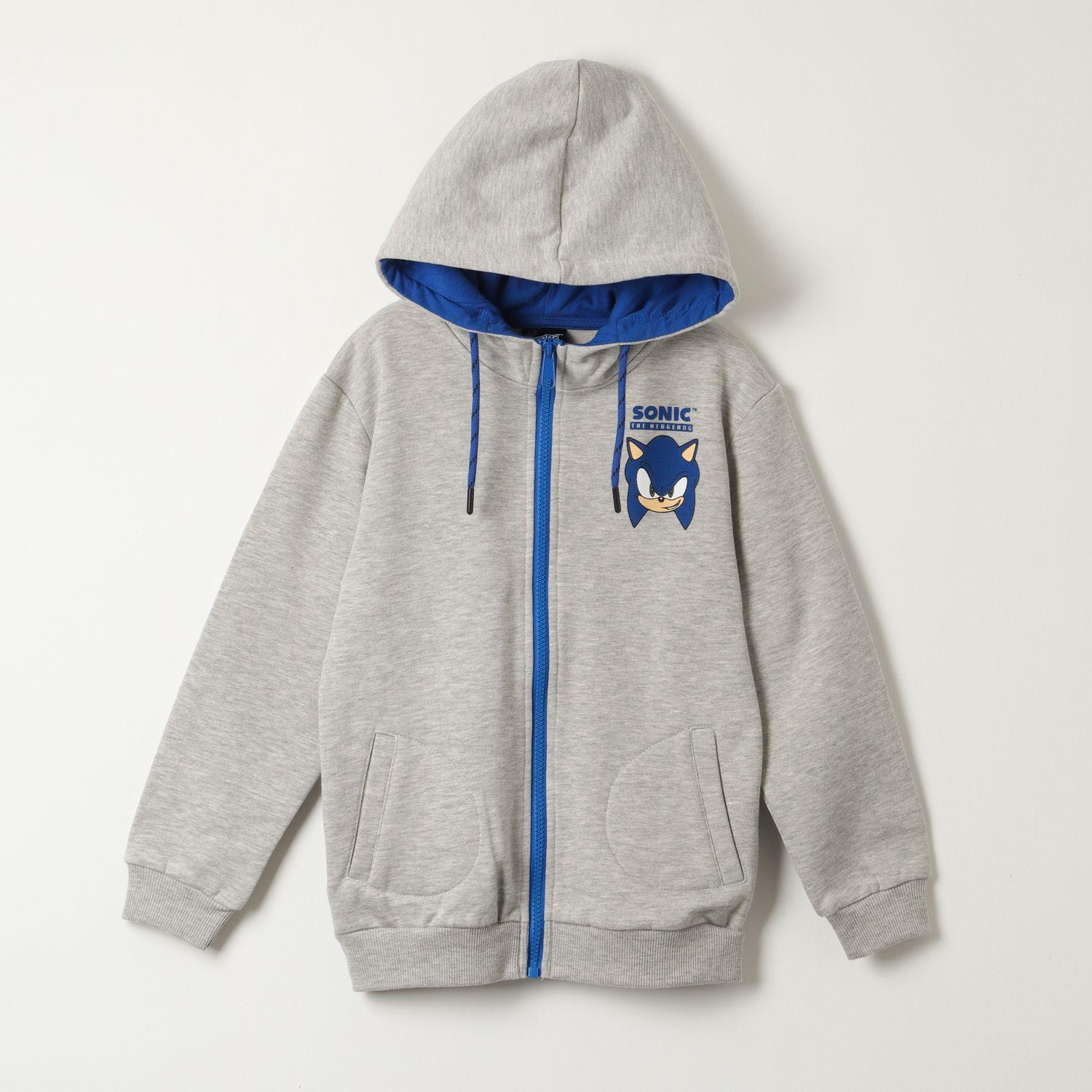 Poleron Cerrado Con Gorro Niño Unstoppable Gris Sonic-0