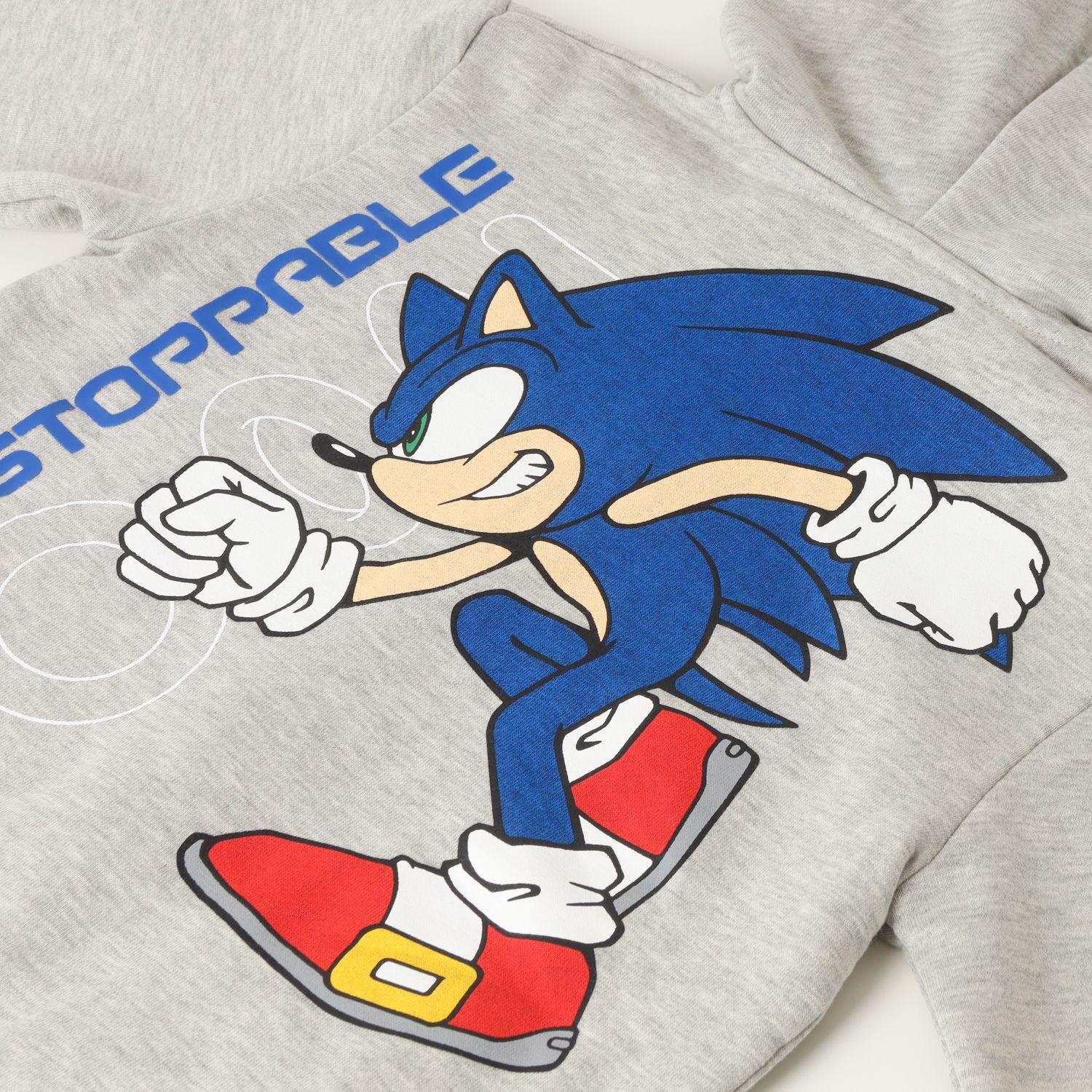 Poleron Cerrado Con Gorro Niño Unstoppable Gris Sonic-1