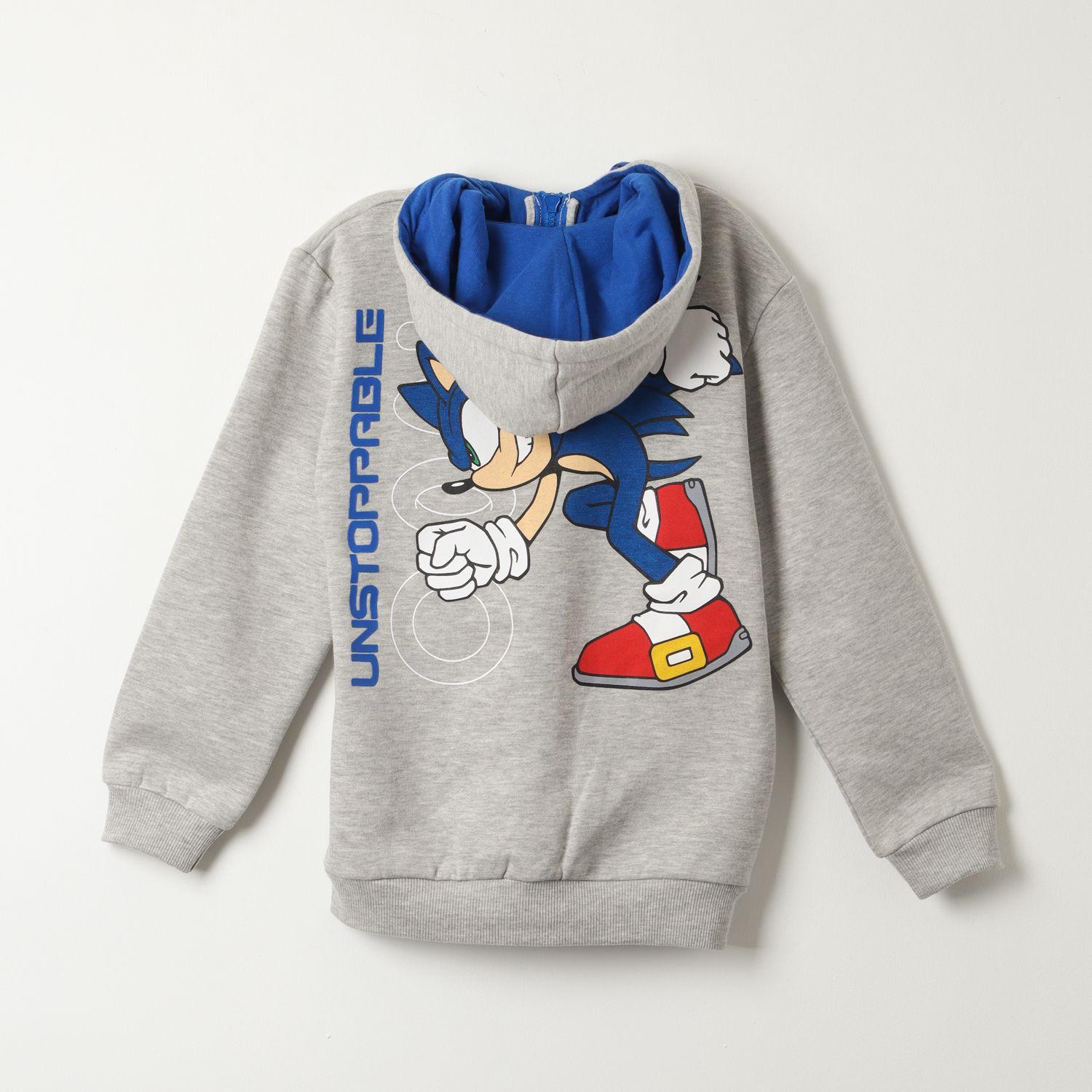 Poleron Cerrado Con Gorro Niño Unstoppable Gris Sonic-2