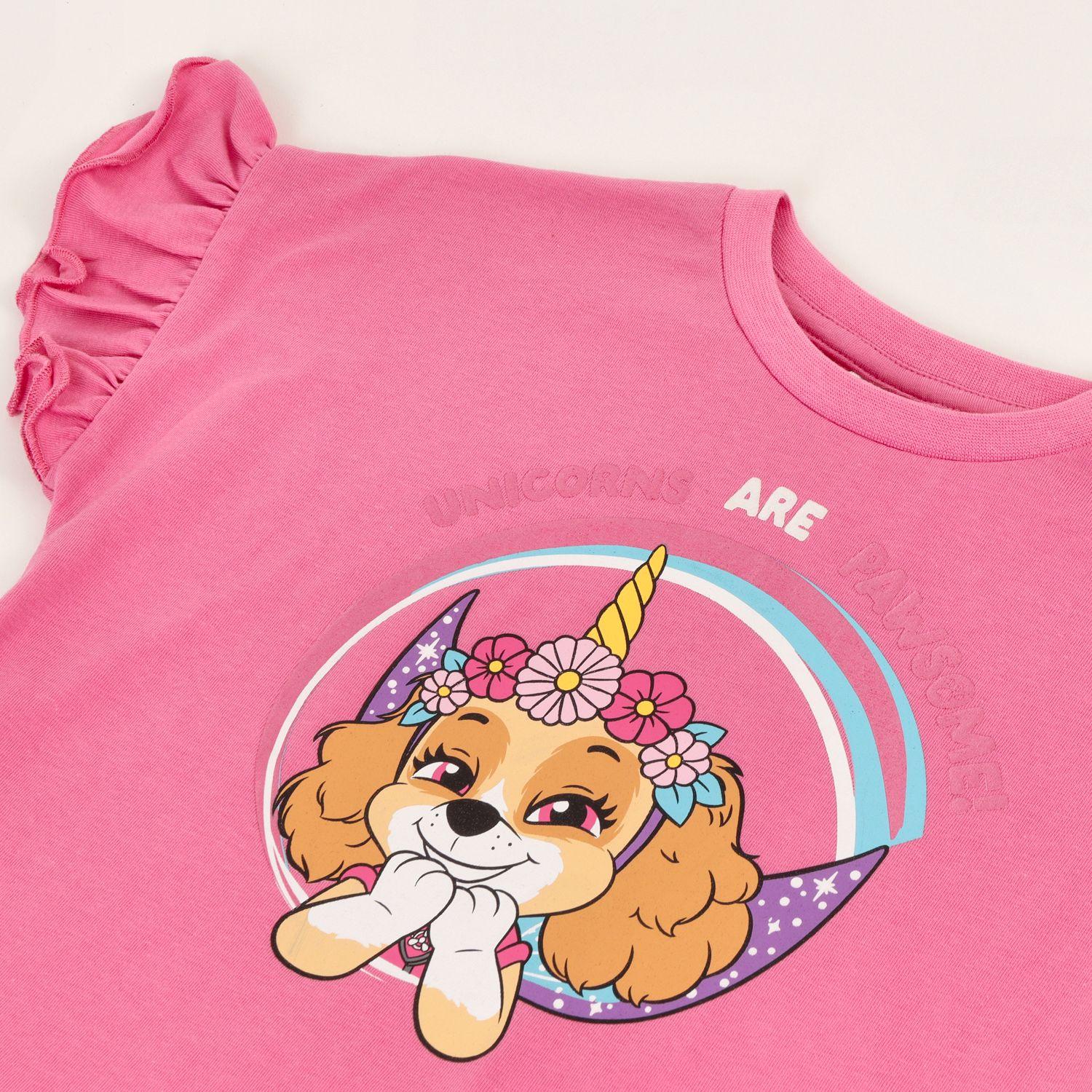 Polera Manga Corta Niña Skye Unicorn Rosado Paw Patrol-1