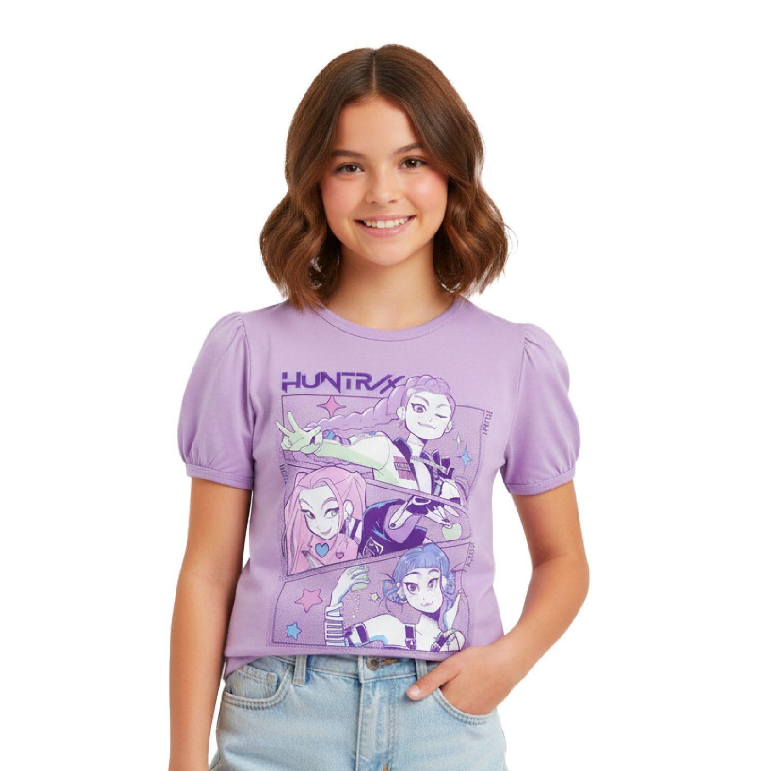 Polera Manga Corta Niña Band Morado Kpop Demon Hunters-0