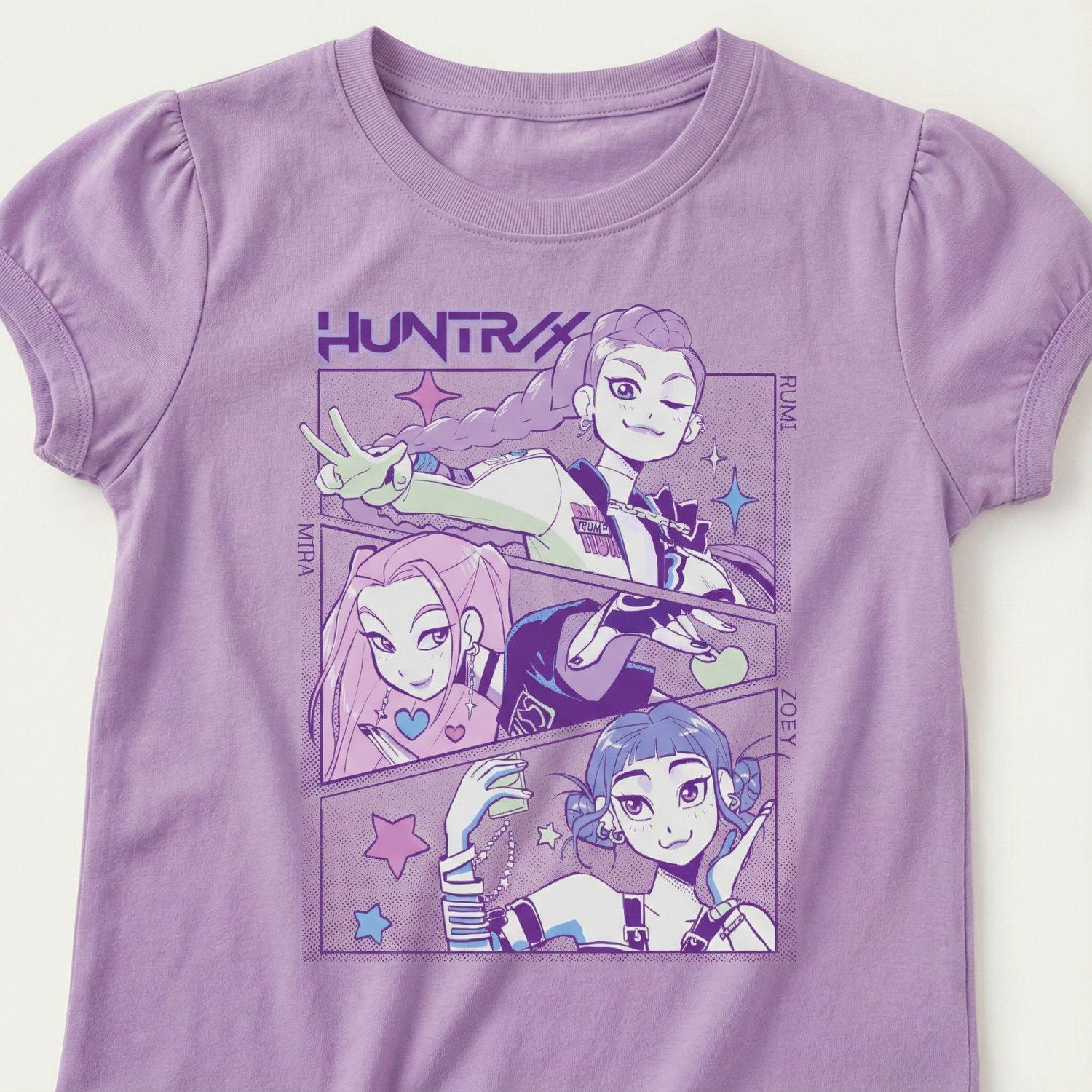 Polera Manga Corta Niña Band Morado Kpop Demon Hunters-1