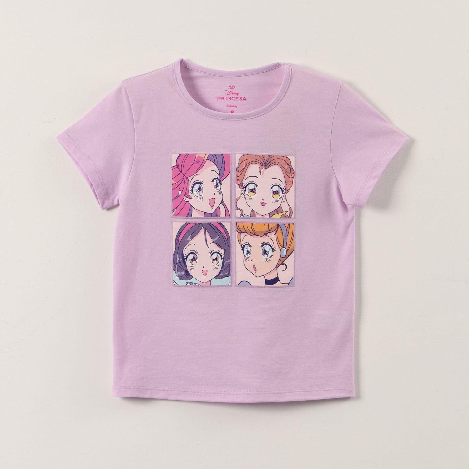 Polera Manga Corta Niña Princesas Lila Disney-1