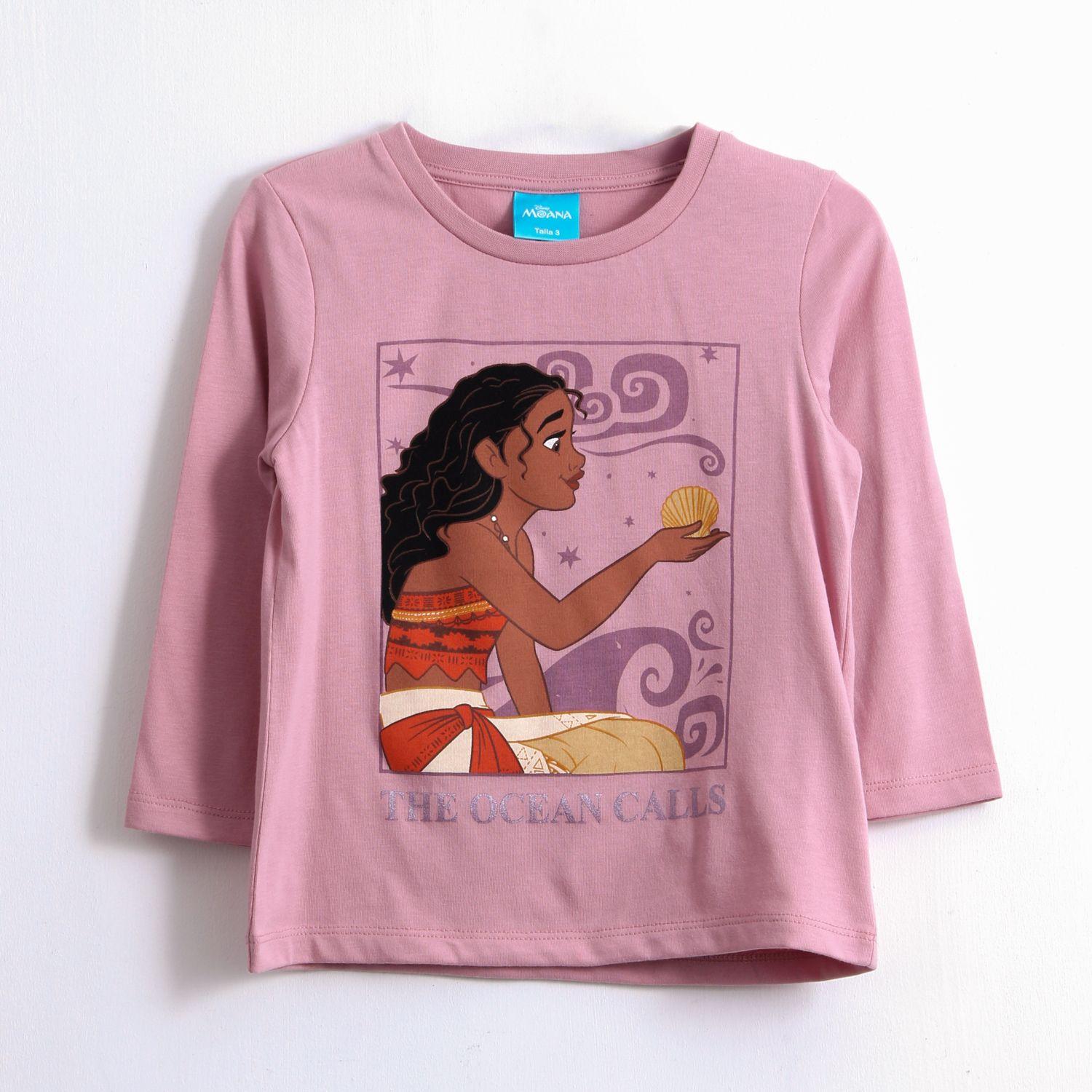 Polera Manga Larga Niña Moana Rosado Disney-0