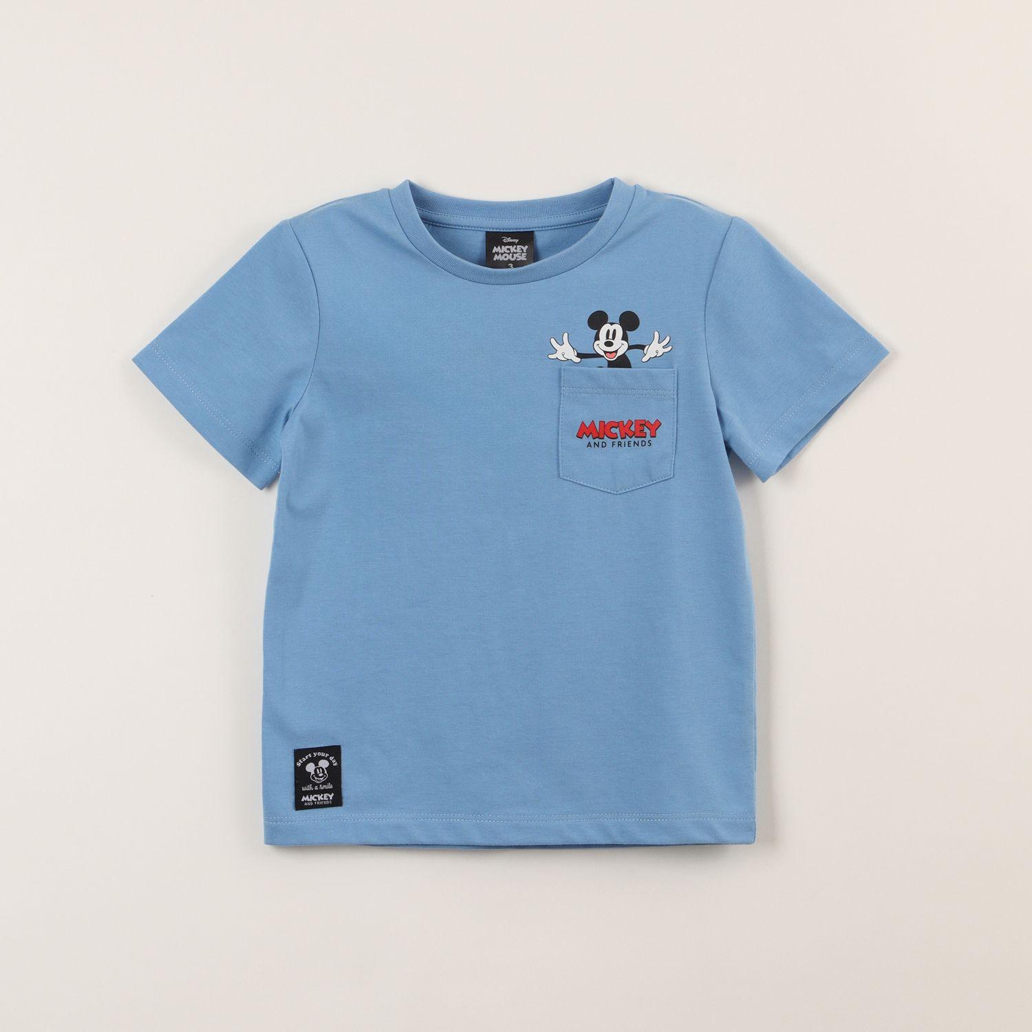 Polera Manga Corta Niño Azul Bolsillo Mickey Disney-0