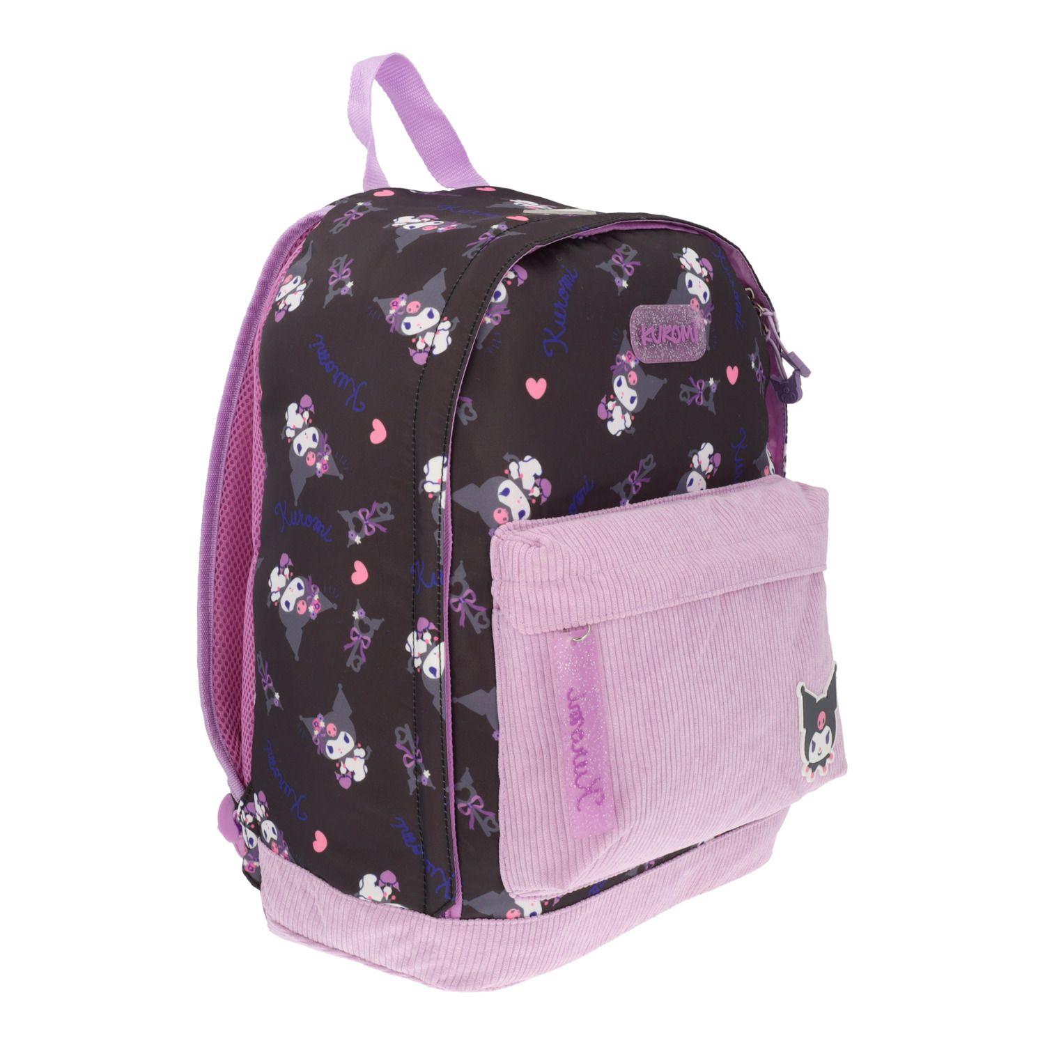 Mochila Escolar Niña Kuromi Print Bolsillo Rosa Hello Kitty-1