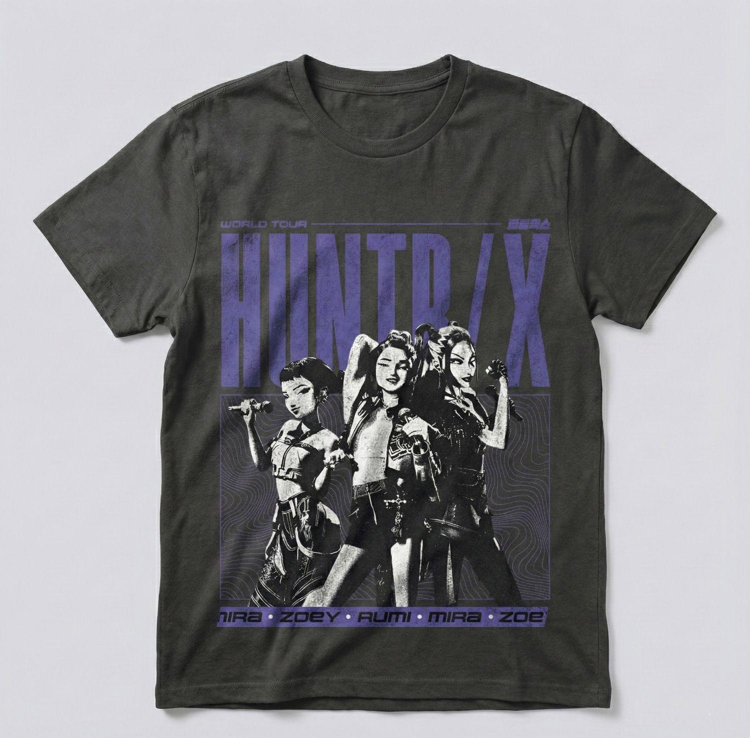 Polera Manga Corta Niña World Tour Gris Kpop Demon Hunters-1