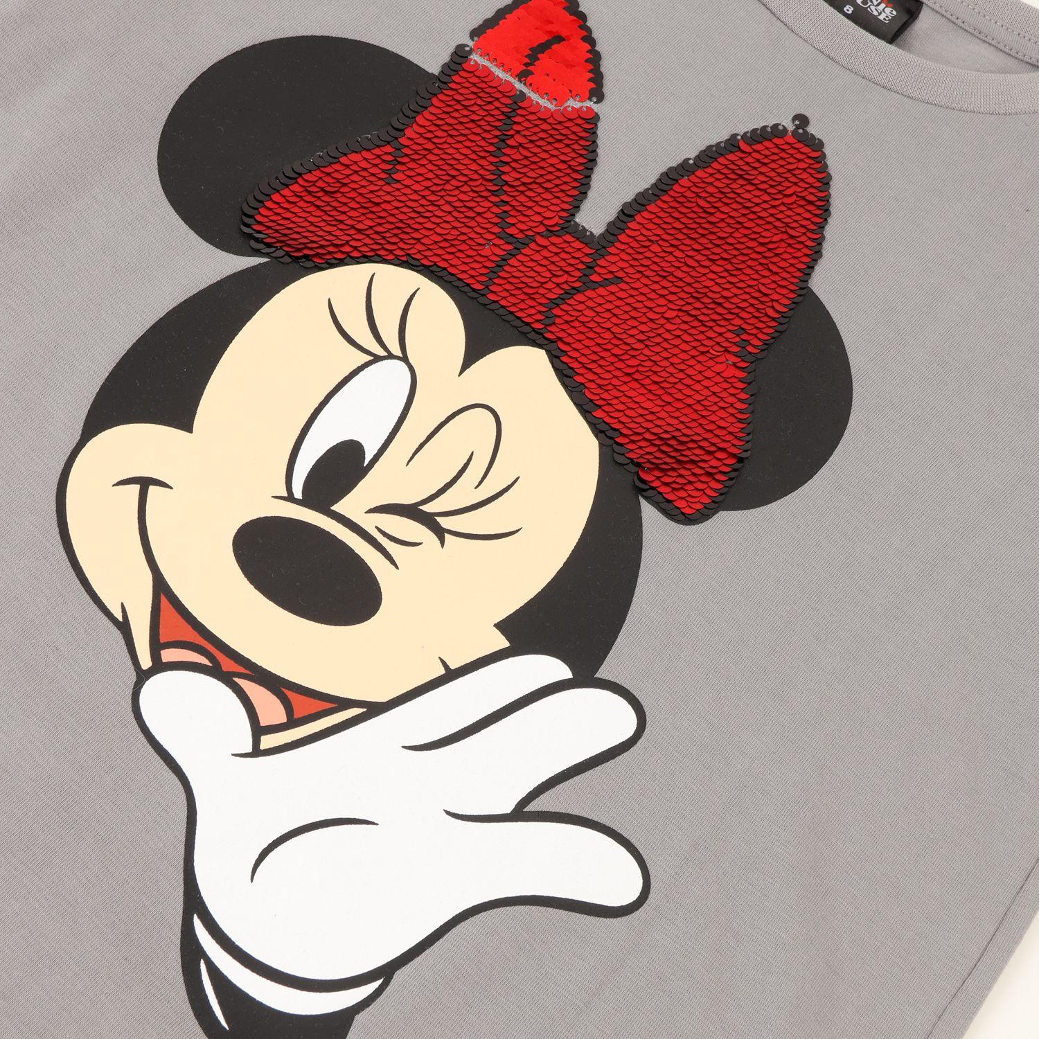 Polera Manga Corta Niña Minnie Lentejuelas Moño Gris Disney-2