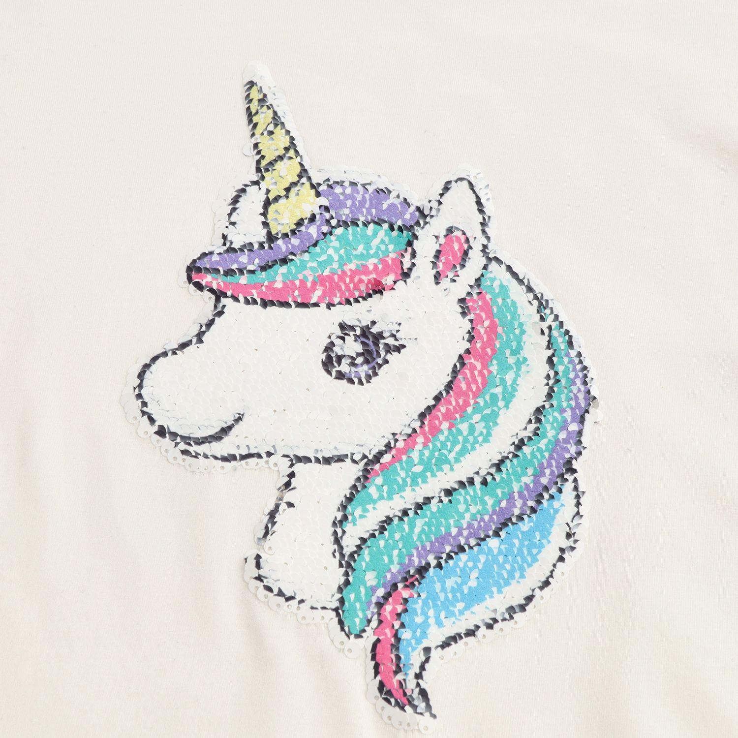 Polera Manga Corta Niña Lentejuelas Blanco Unicornio-1