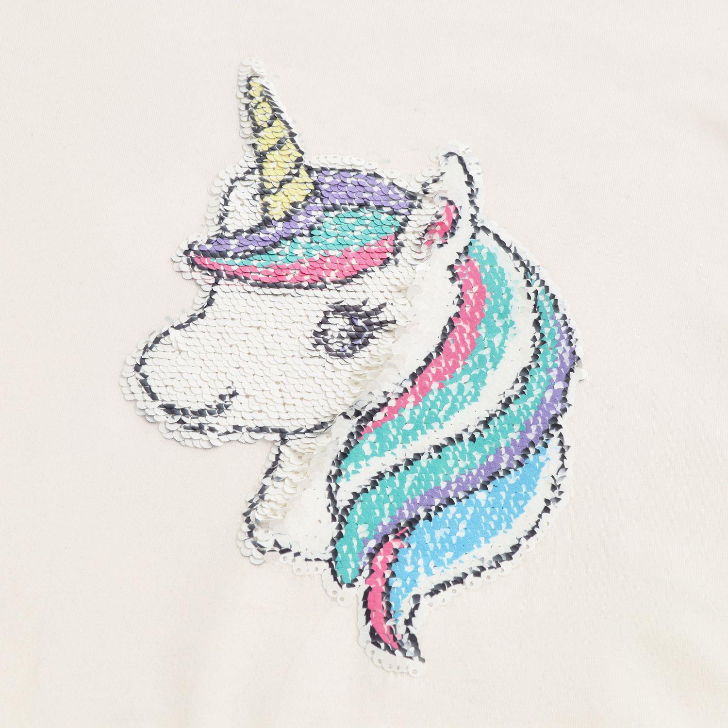 Polera Manga Corta Niña Lentejuelas Blanco Unicornio-2