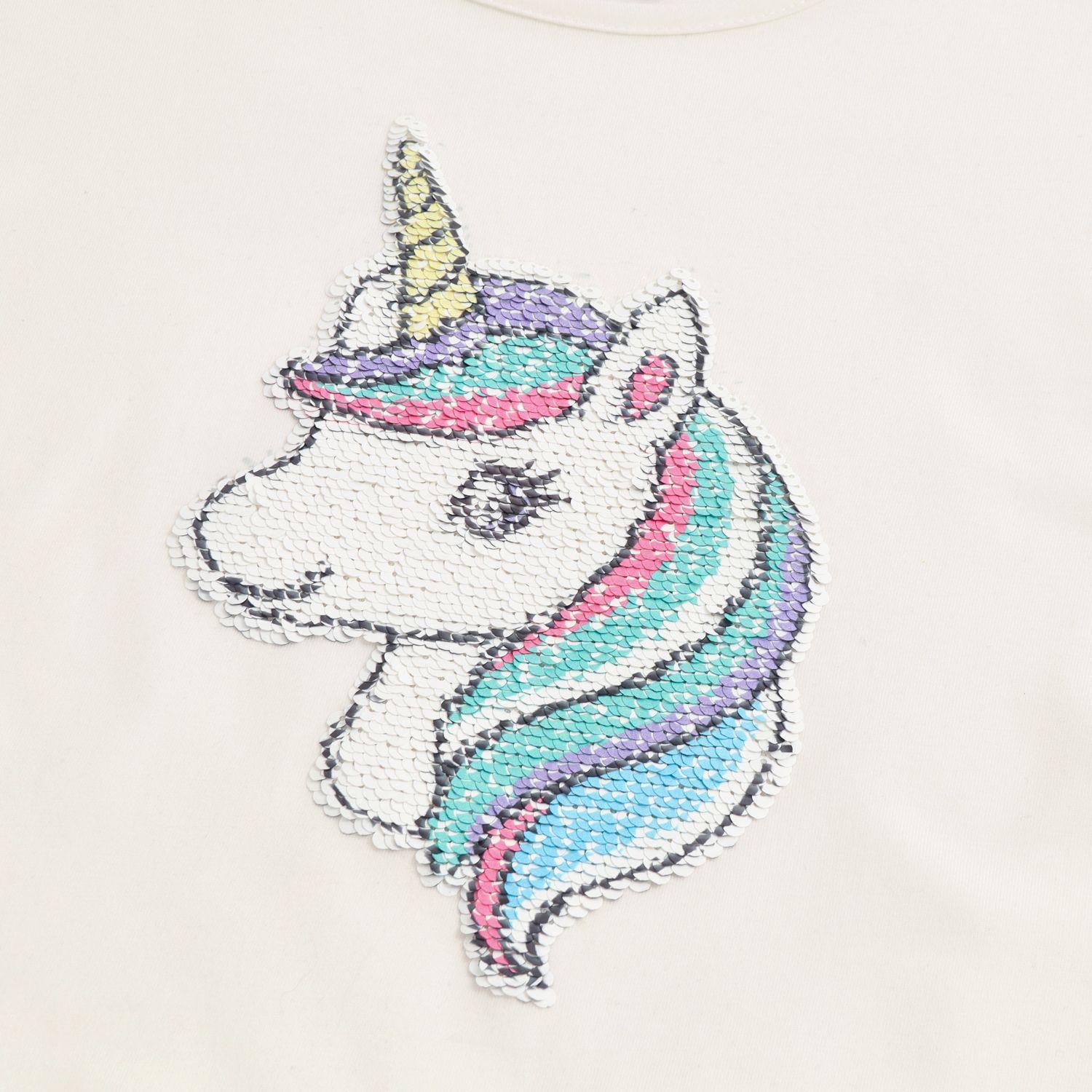 Polera Manga Corta Niña Lentejuelas Blanco Unicornio-3