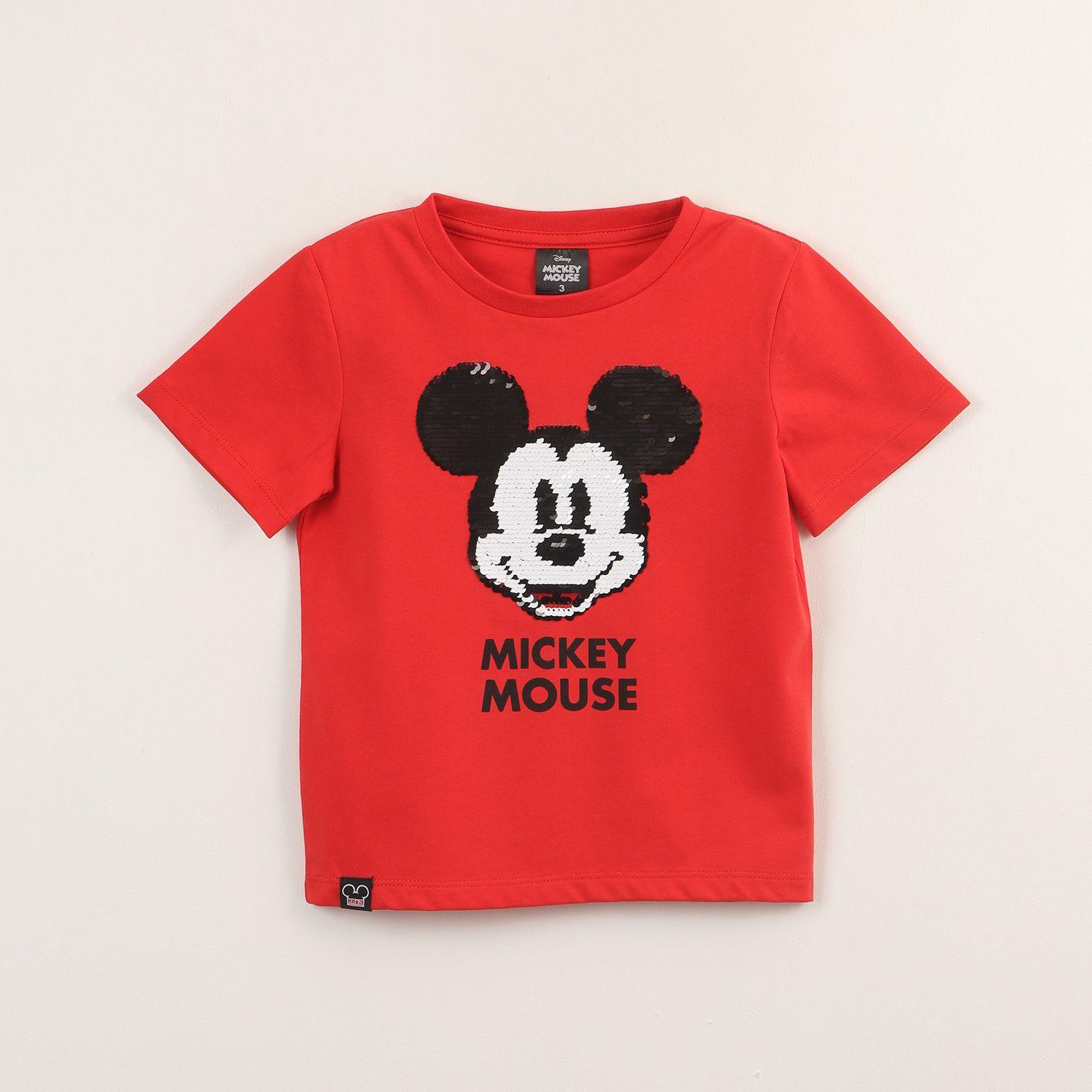 Polera Manga Corta Niño Mickey Lentejuelas Rojo Disney-0