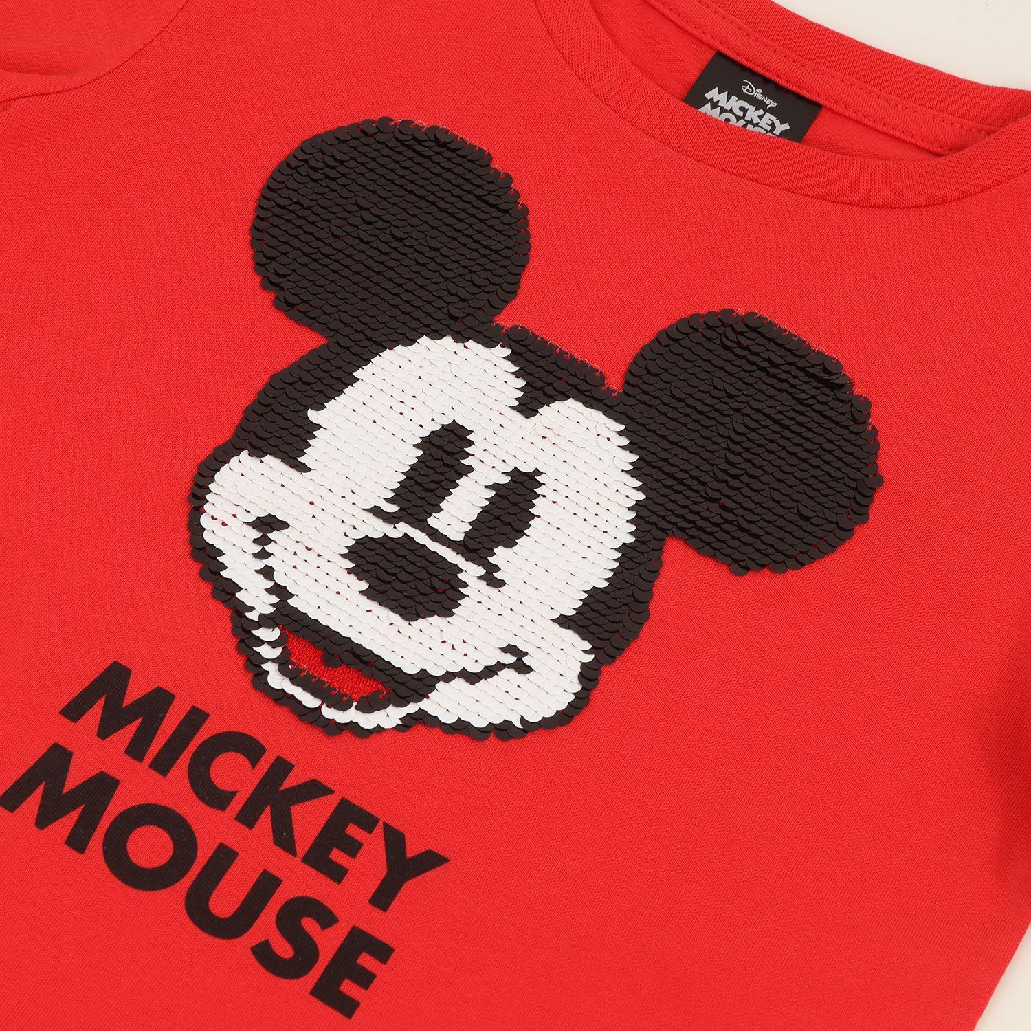 Polera Manga Corta Niño Mickey Lentejuelas Rojo Disney-1
