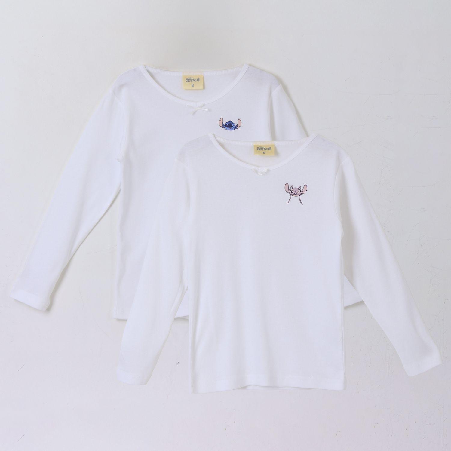 Bipack Camiseta Escolar Niña Manga Larga Blanco Lilo Stitch-0