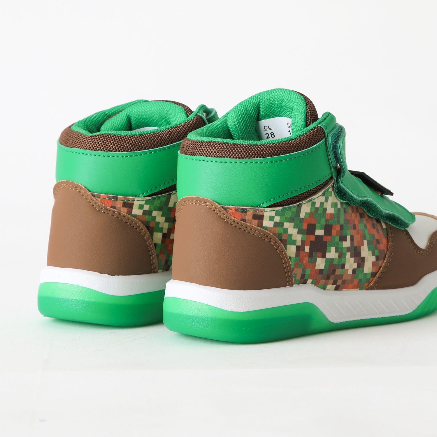 Zapatilla Caña Alta Niño Luces Full Print Verde Minecraft-2