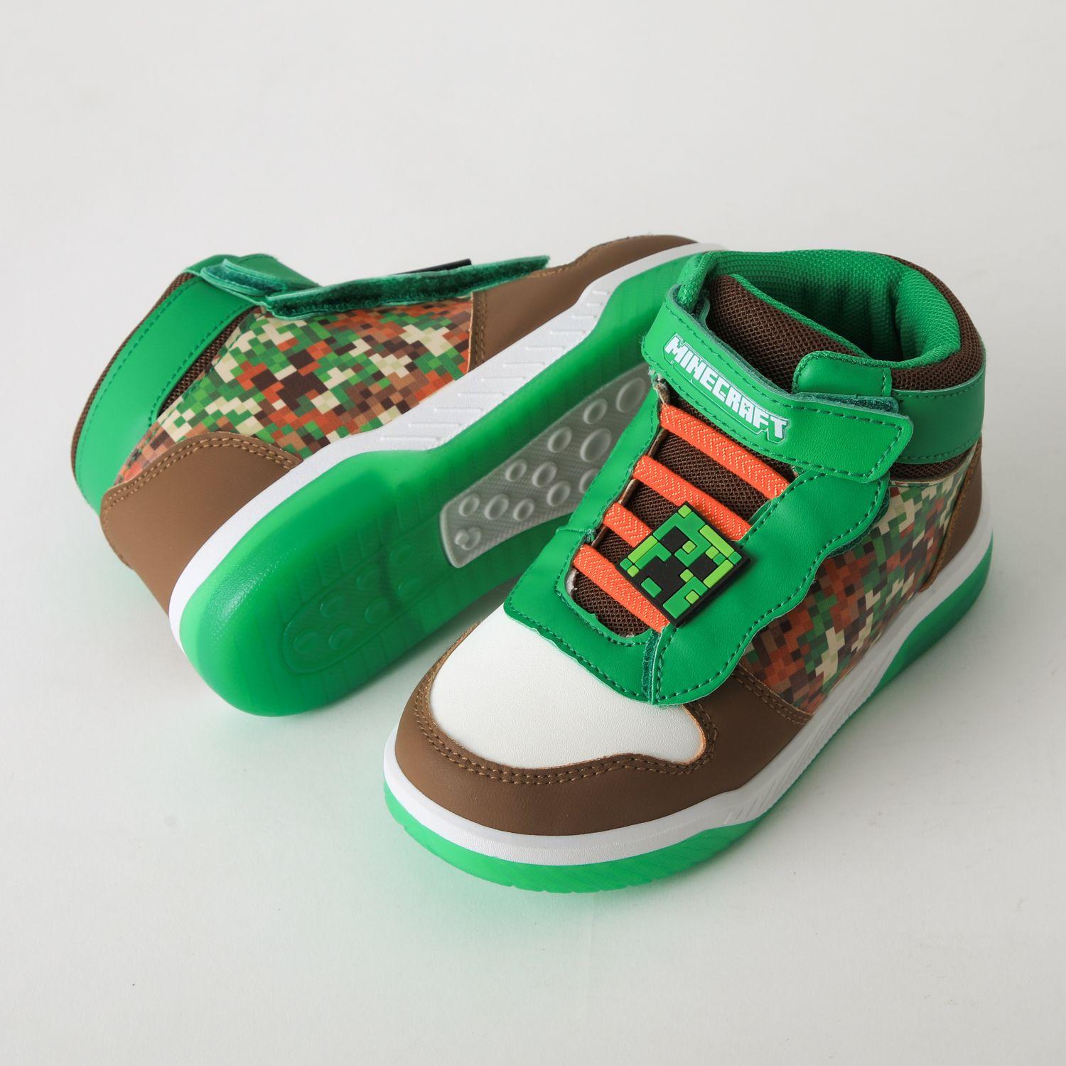 Zapatilla Caña Alta Niño Luces Full Print Verde Minecraft-3