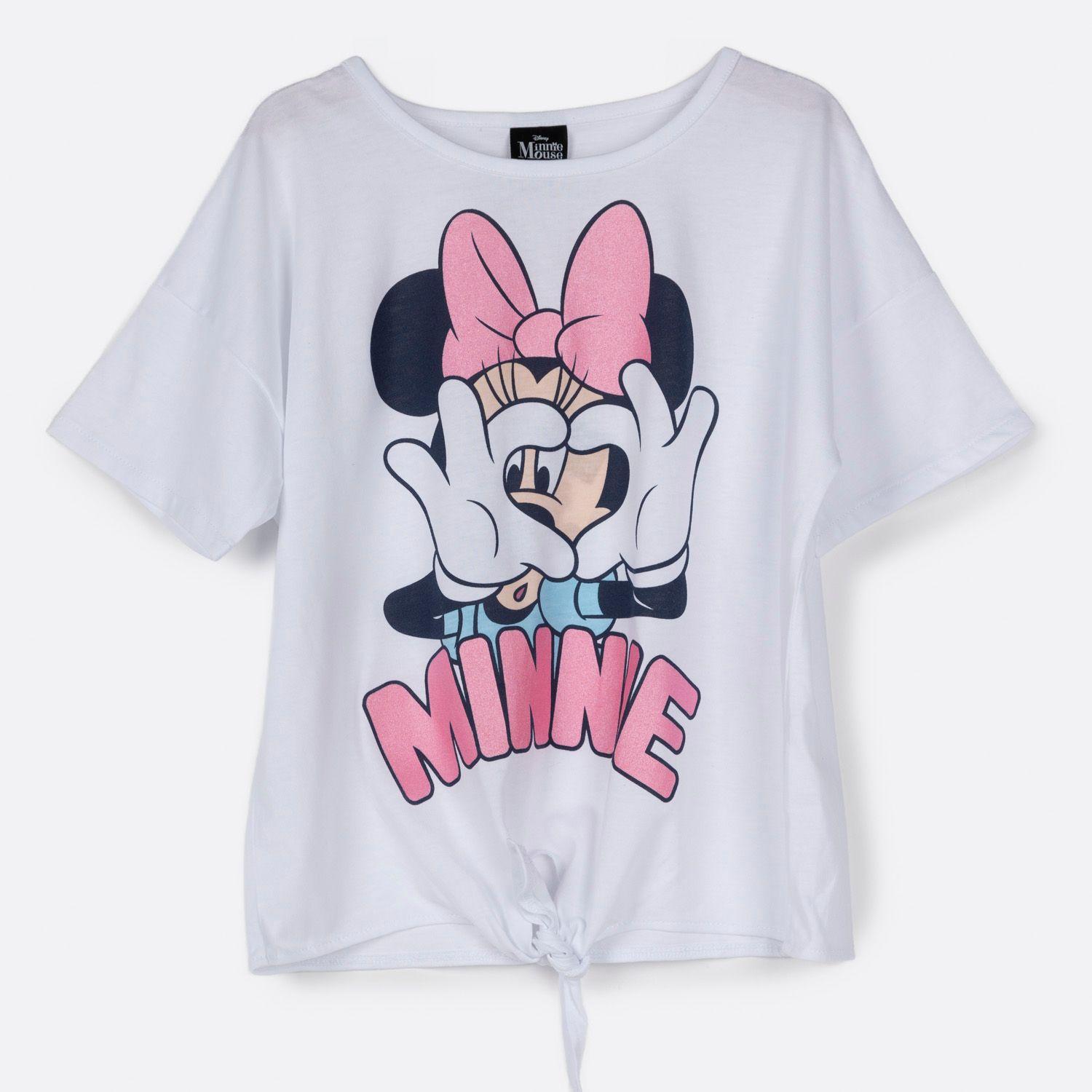 Polera Manga Corta Niña Corazon Minnie Blanco Disney-0