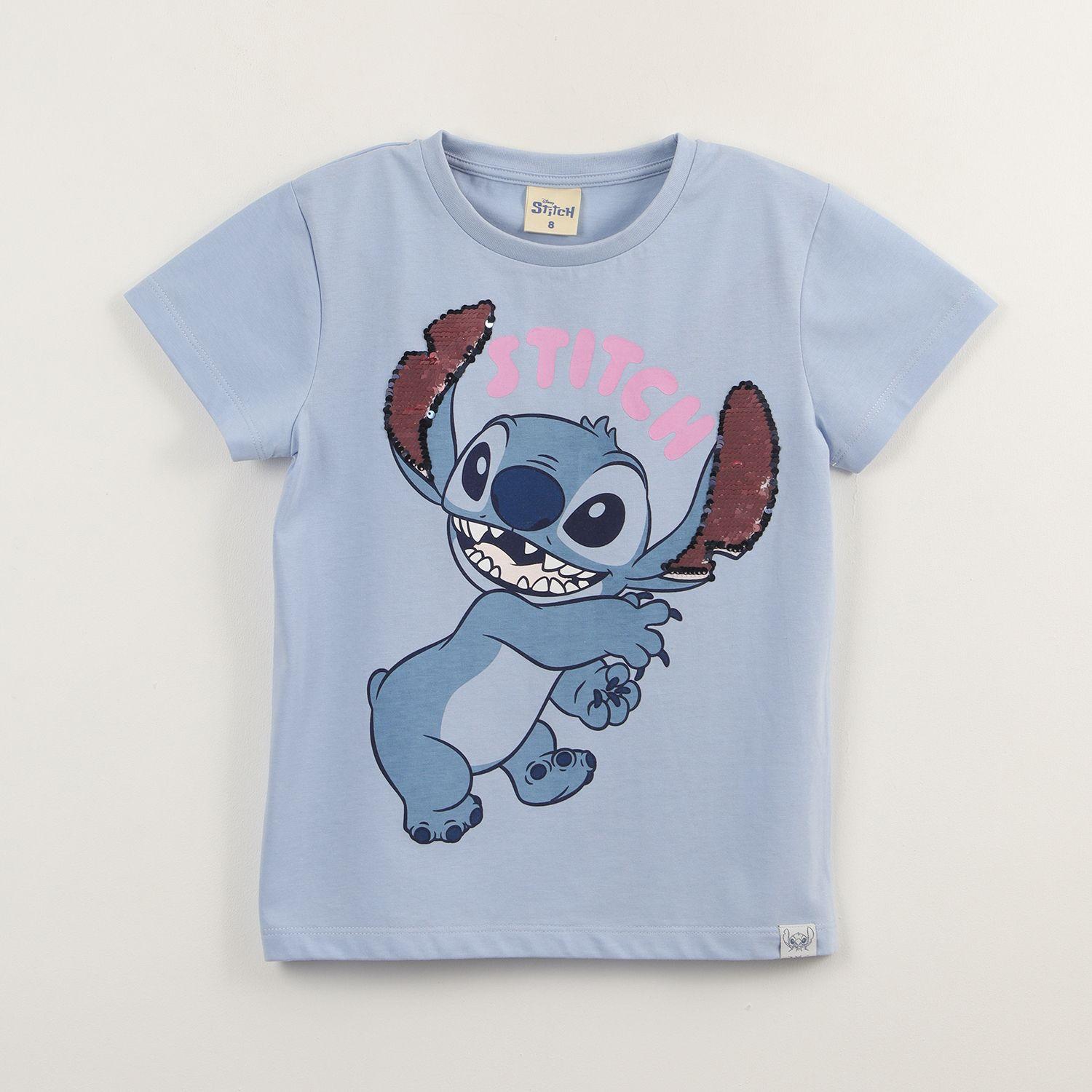 Polera Manga Corta Niña Lilo & Stitch Lentejuela Azul Disney-0