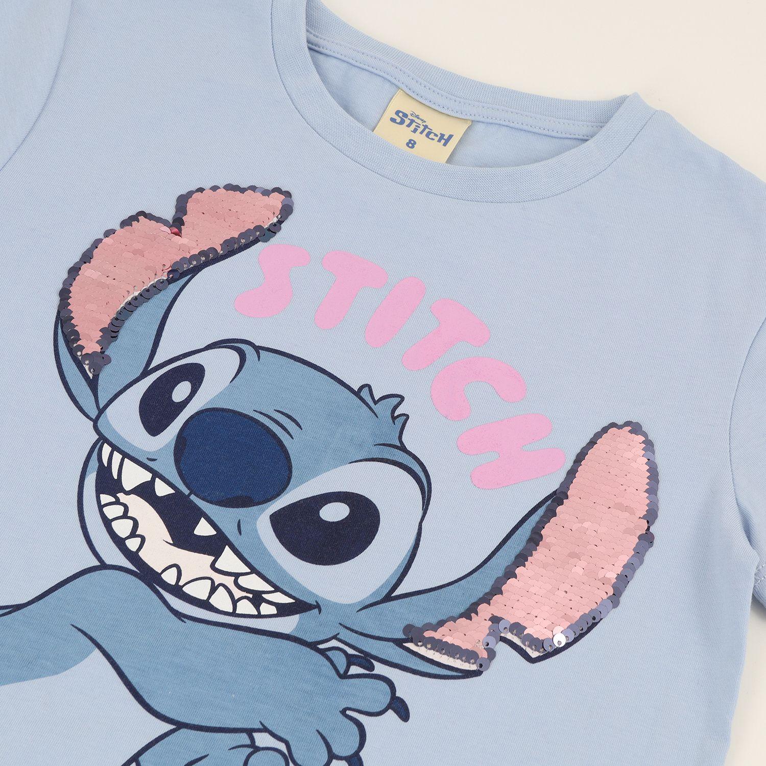 Polera Manga Corta Niña Lilo & Stitch Lentejuela Azul Disney-2