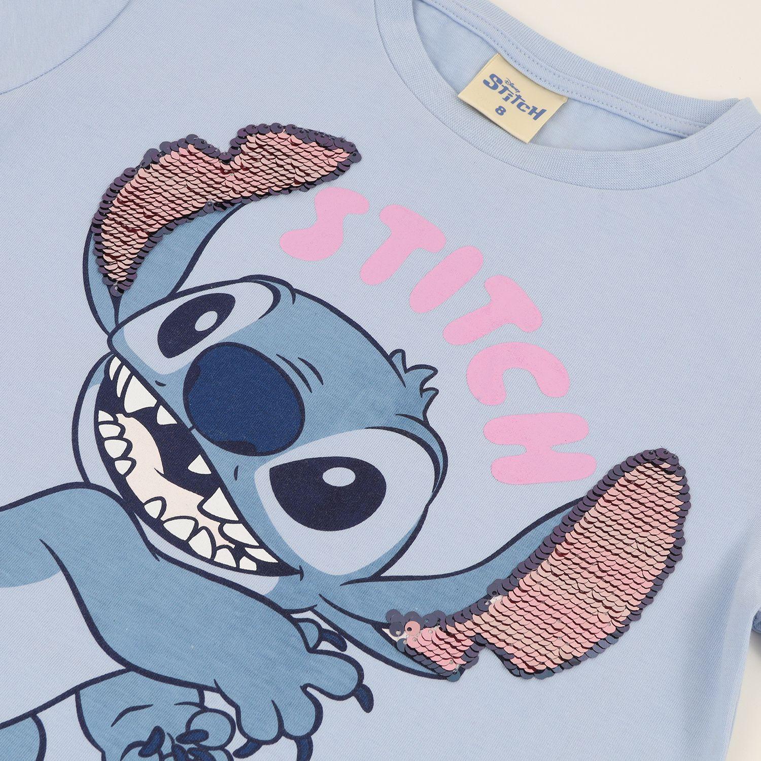 Polera Manga Corta Niña Lilo & Stitch Lentejuela Azul Disney-2