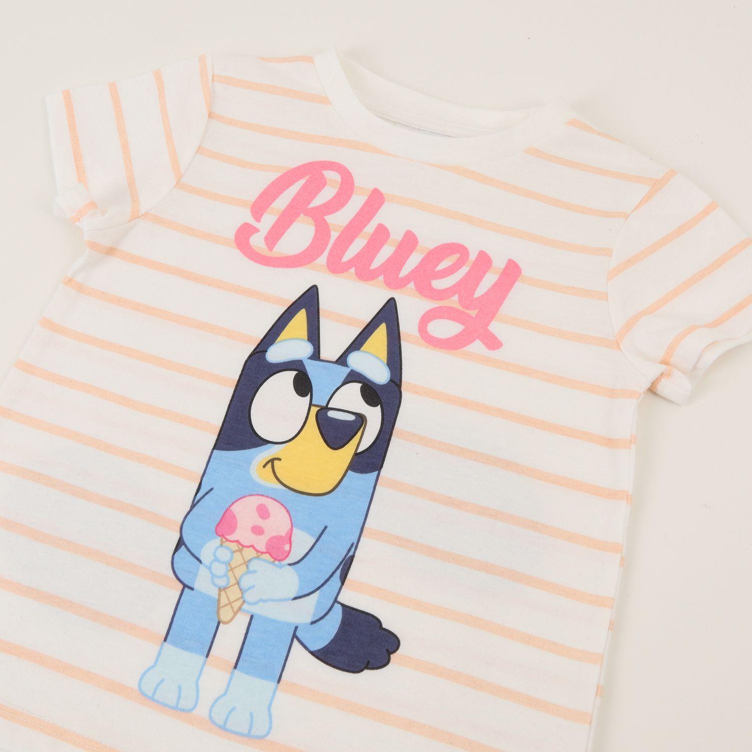 Polera Manga Corta Niña Blanco Rayas Bluey-3