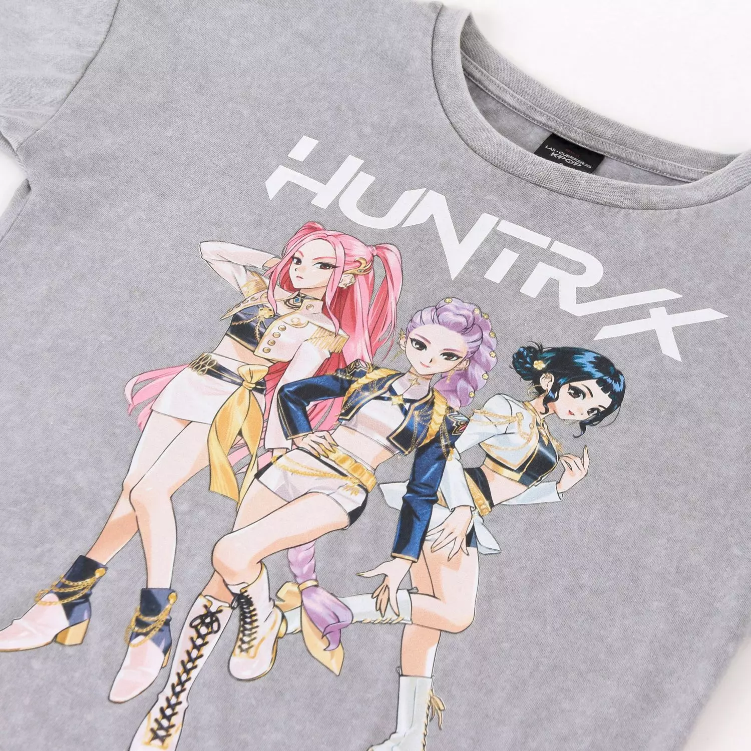 Polera Manga Corta Niña Kpop Demon Hunters Lavado Gris-2