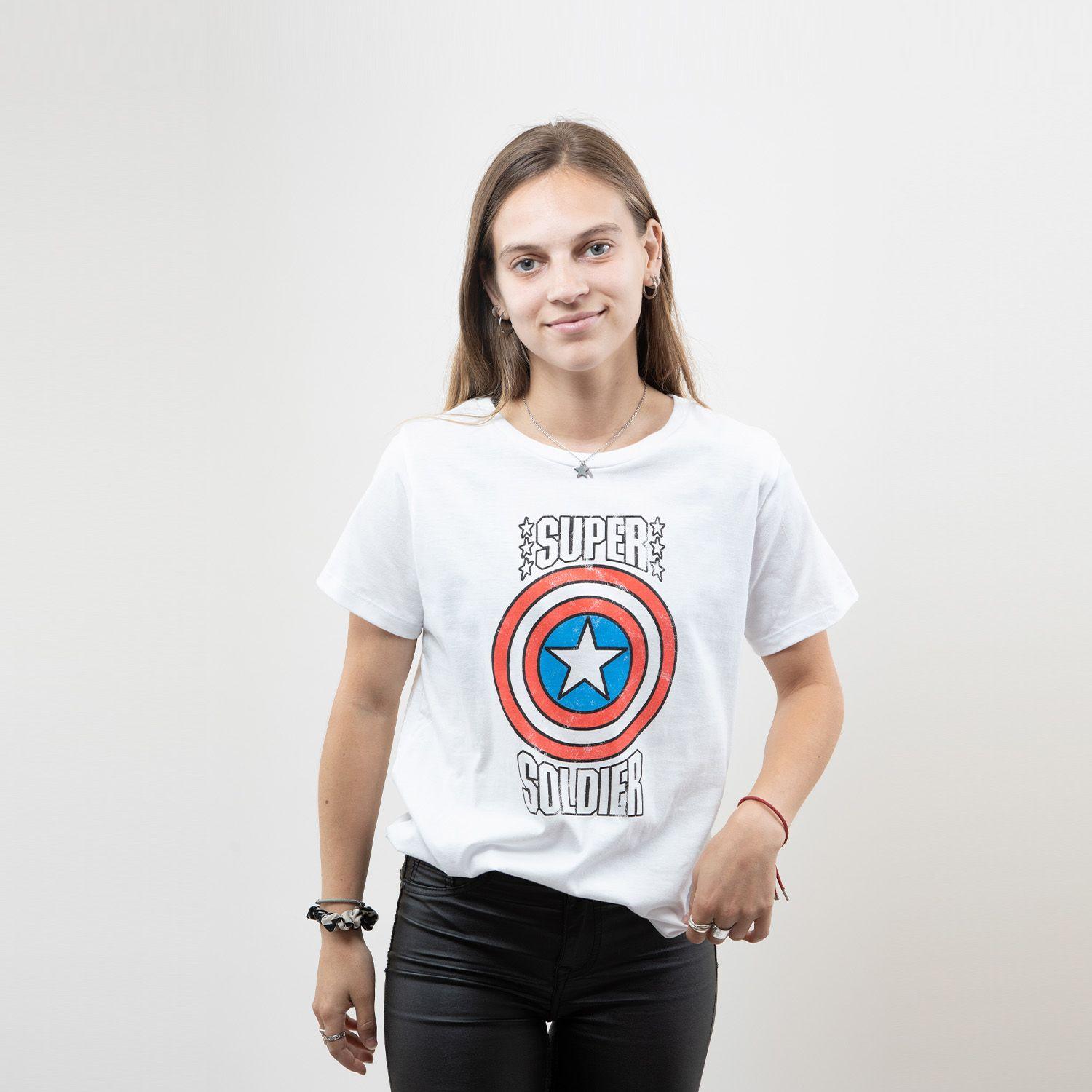 Polera Mujer Capitan America Super Blanco Marvel-0
