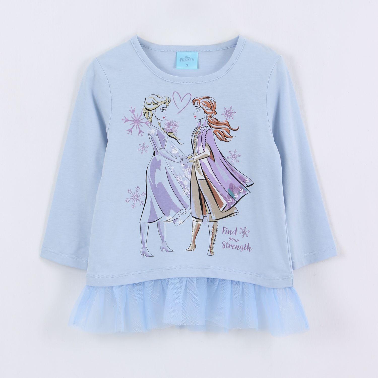 Polera Manga Larga Niña Elsa & Anna Frozen Celeste Disney-0
